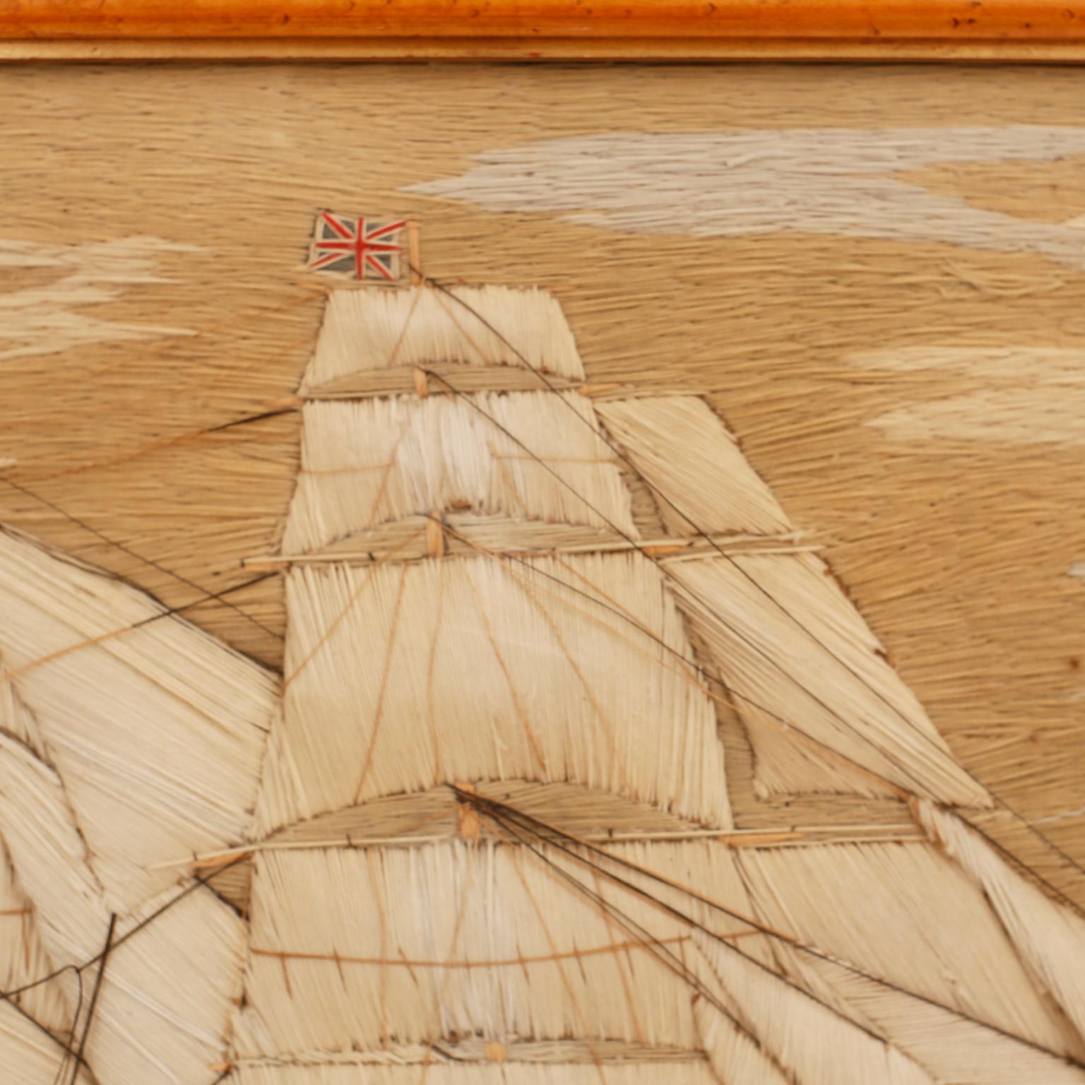 19th Century Wool Work 'Woolie' Needlepoint Embroidery of the British Ship Amelia For Sale