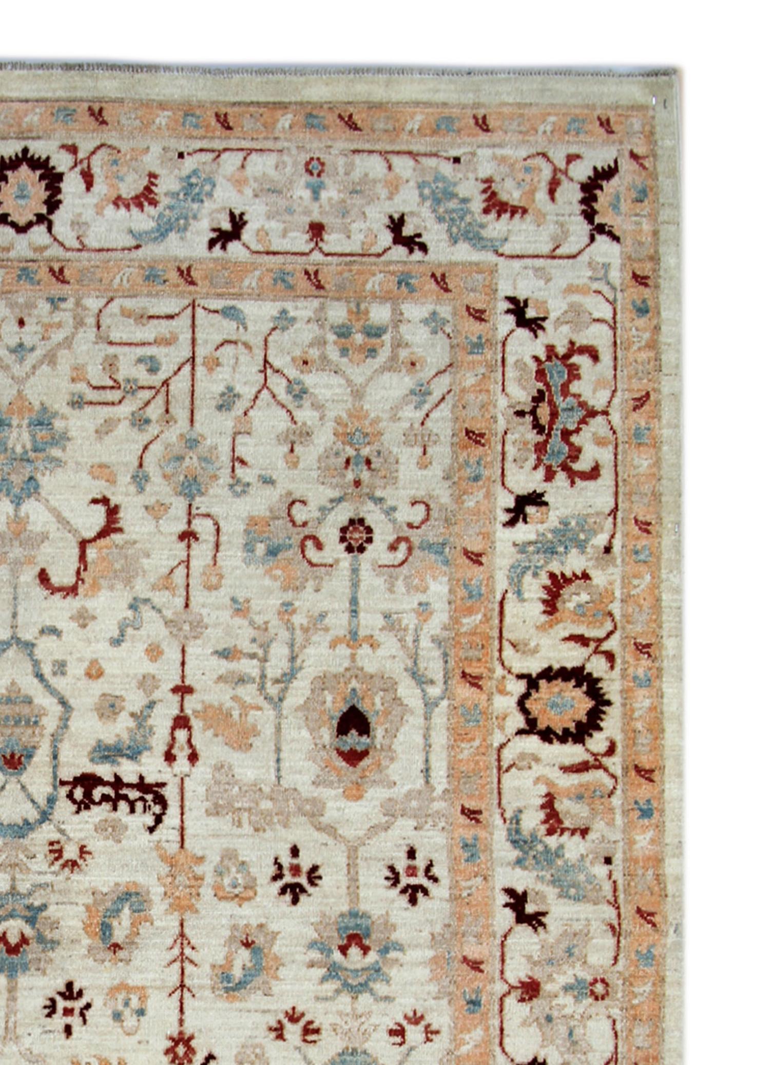 Mid-Century Modern Wool Ziegler Area Rug Traditional Oriental Carpet Rug Cream Beige For Sale