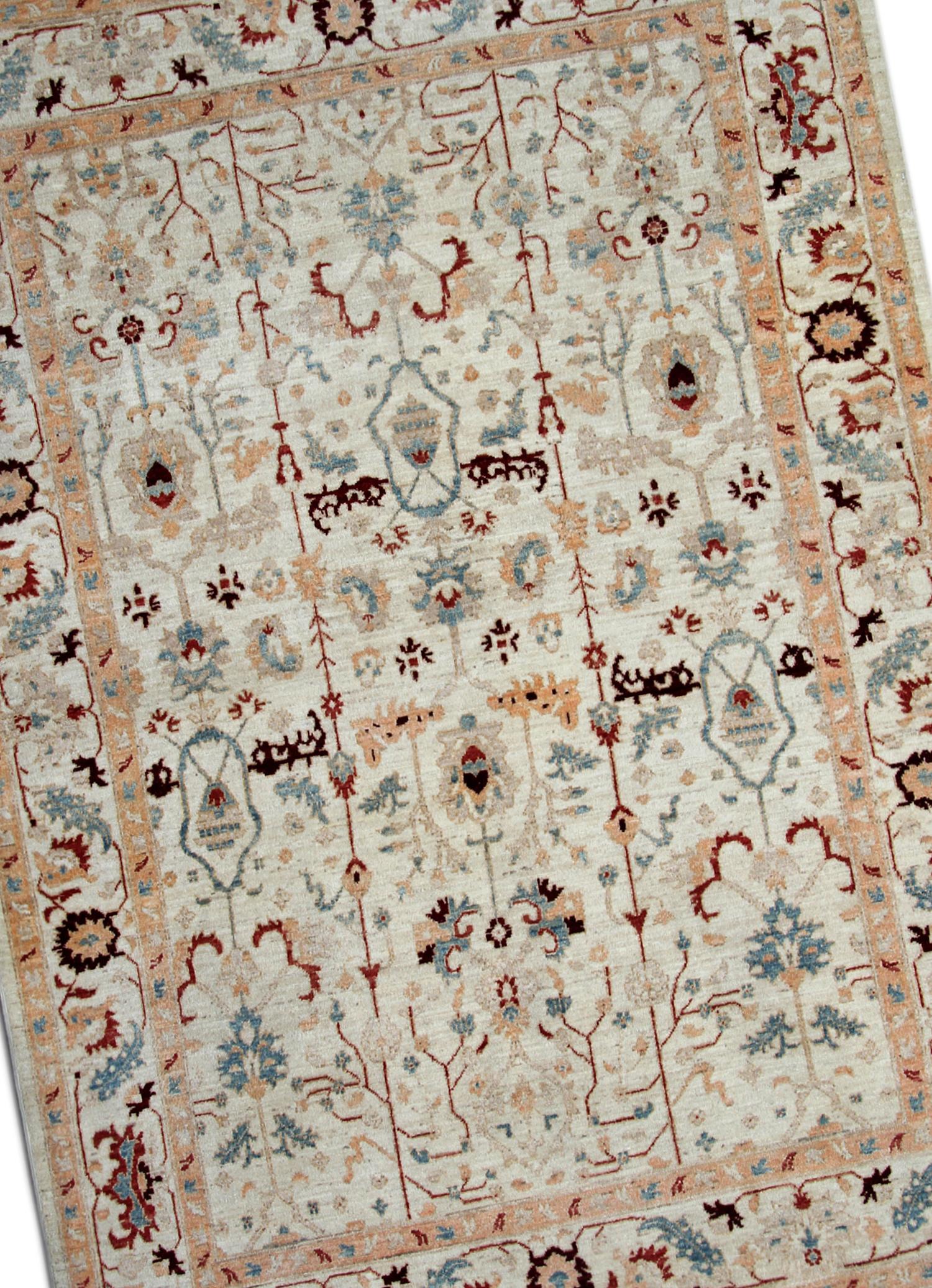 Afghano Tappeto in lana Ziegler Area Rug Tappeto orientale tradizionale Crema Beige in vendita