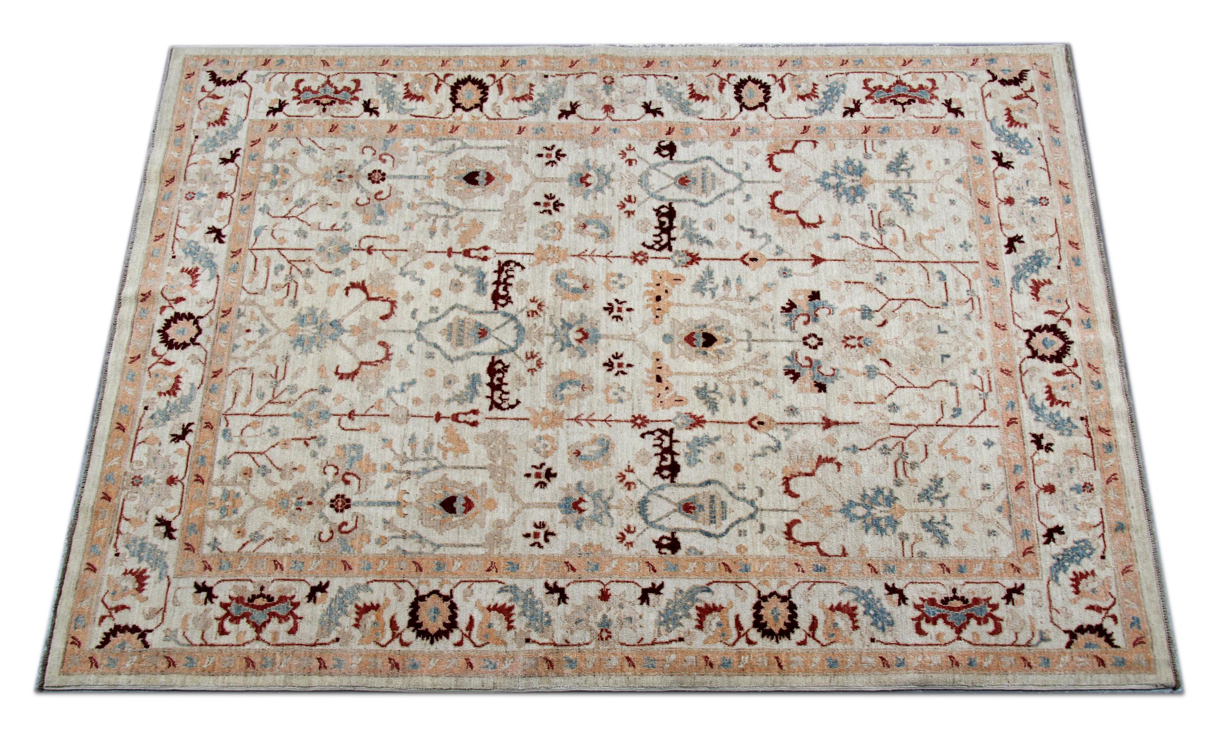 Vegetable Dyed Wool Ziegler Area Rug Traditional Oriental Carpet Rug Cream Beige For Sale