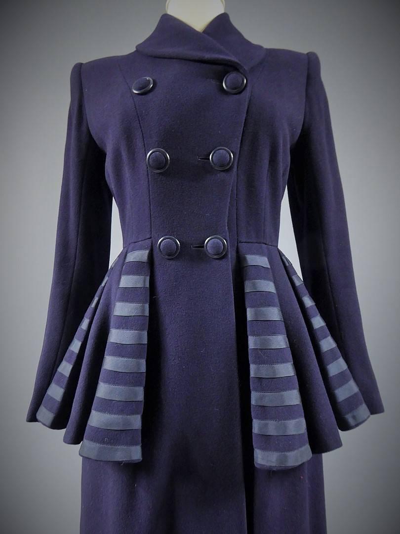 Woollen Navy blue Coat rationing period England, 1940s (Schwarz)