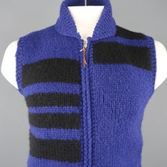 WOOLRICH L Purple & Black Geometric Wool Shawl Collar Vest
