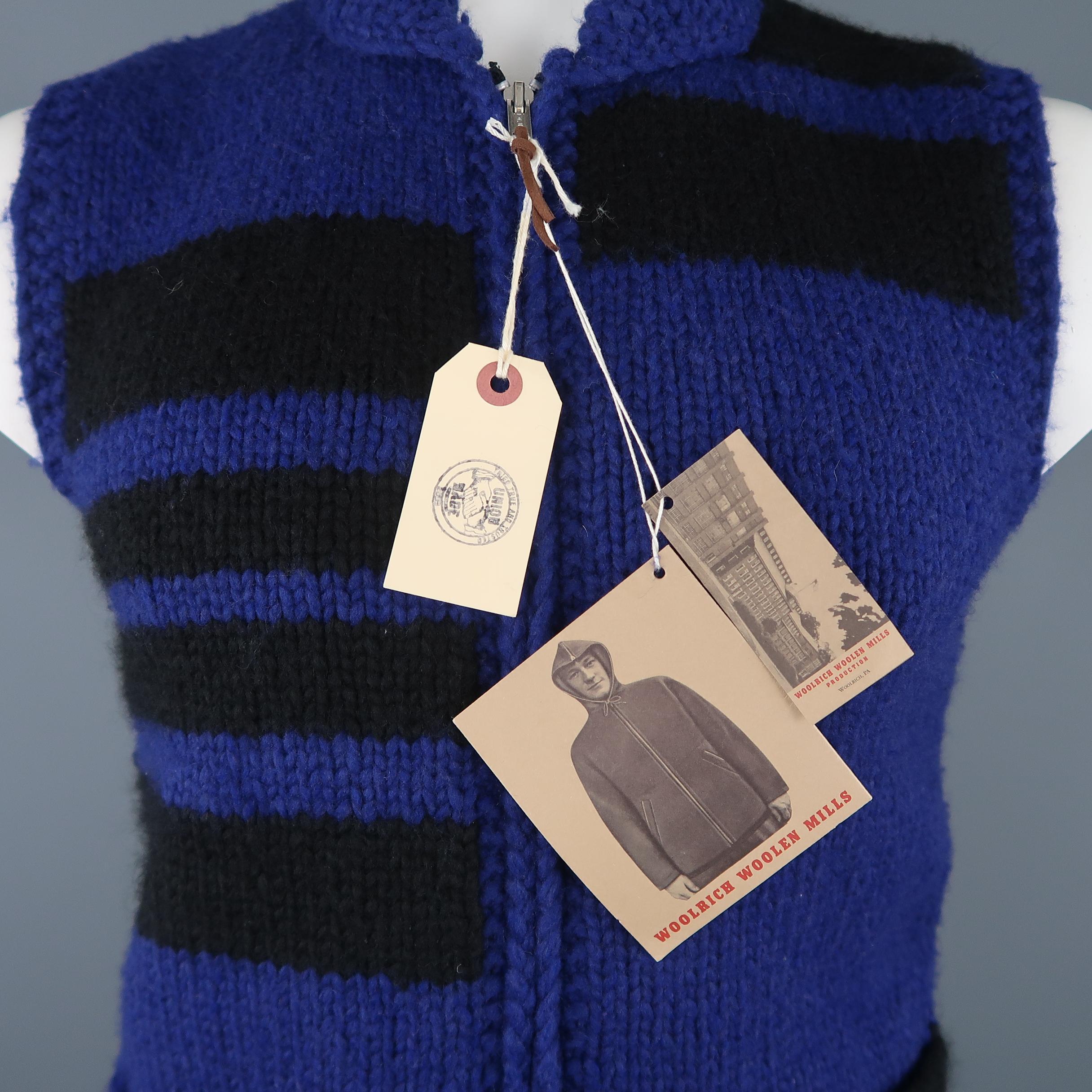 WOOLRICH L Purple & Black Geometric Wool Shawl Collar Vest 2