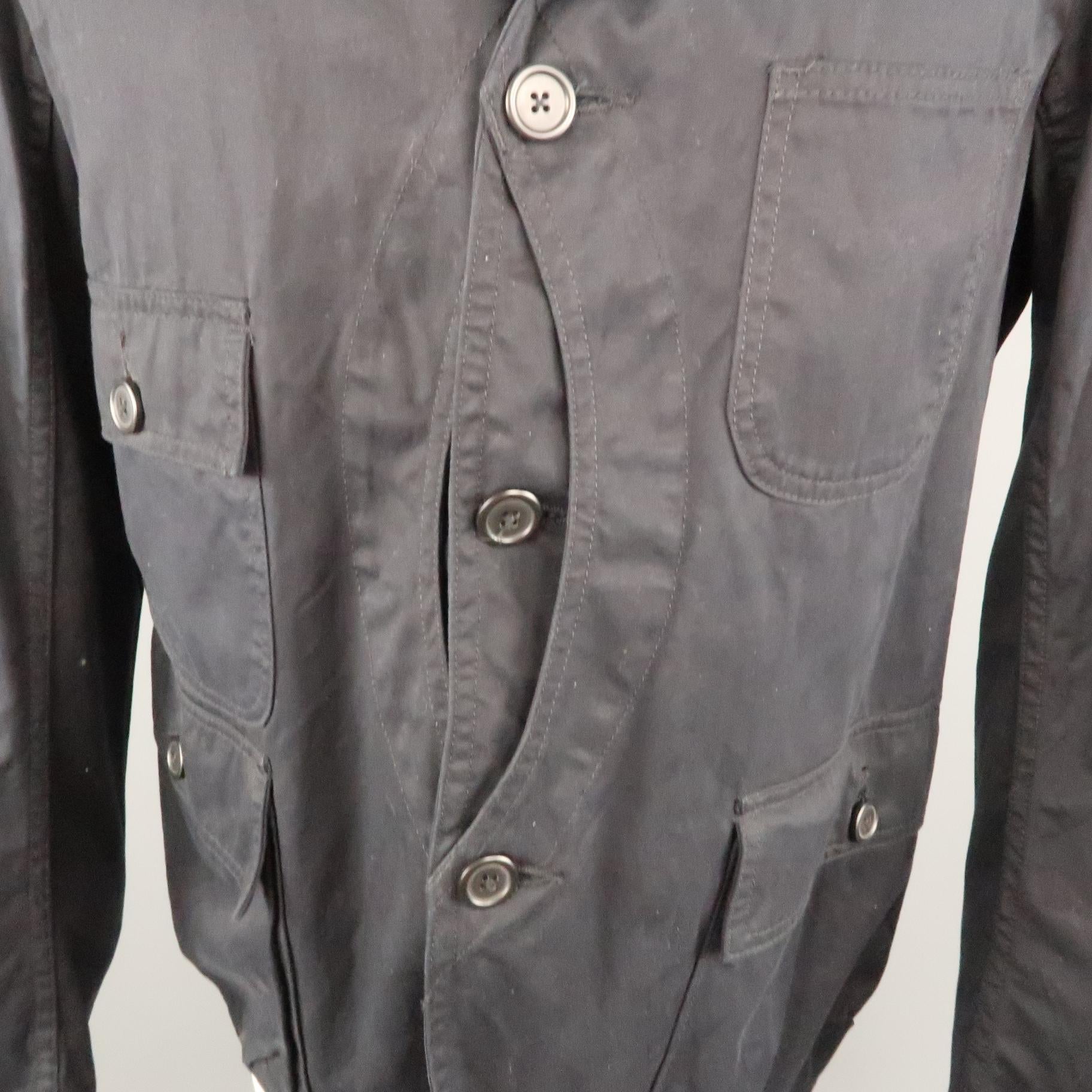 WOOLRICH M Black Solid Cotton Notch Lapel Jacket In Excellent Condition In San Francisco, CA