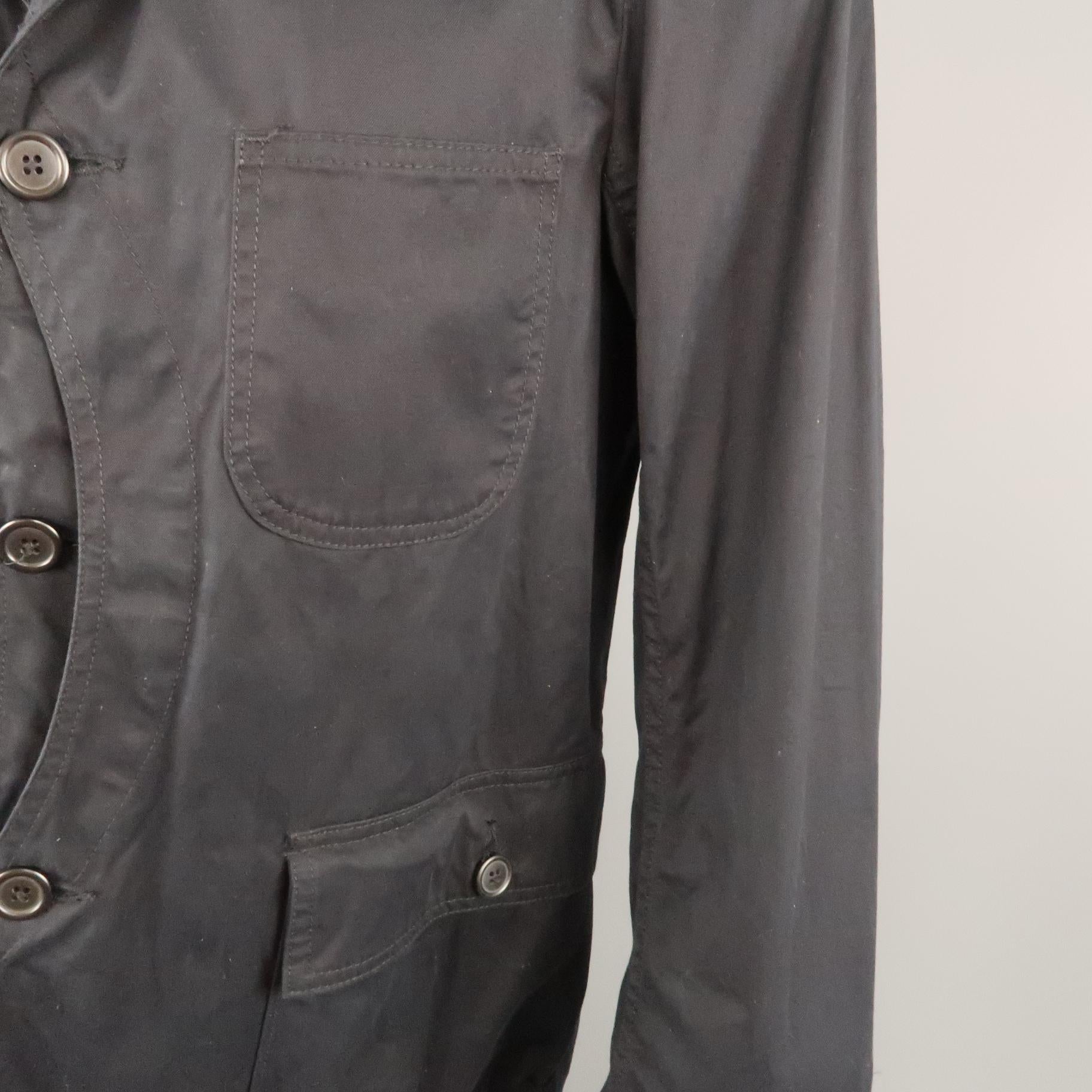 Men's WOOLRICH M Black Solid Cotton Notch Lapel Jacket