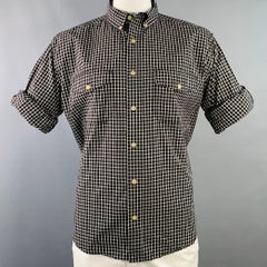 WOOLRICH Size L Black White Checkered Cotton Two Pockets Long Sleeve Shirt