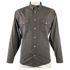 WOOLRICH Size L Black White Checkered Cotton Two Pockets Long Sleeve Shirt