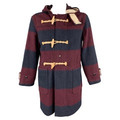 WOOLRICH Size M Burgundy & Navy Stripe Wool / Nylon Hooded Coat