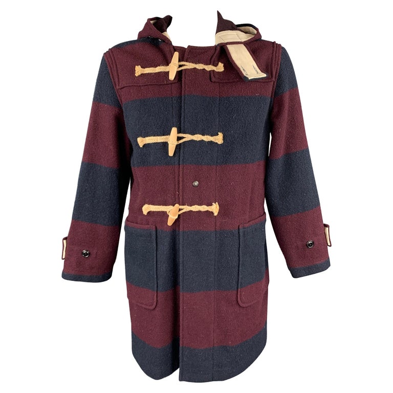 WOOLRICH Size M Burgundy and Navy Stripe Wool / Nylon Hooded Coat For Sale at 1stDibs woolrich