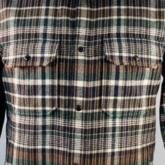 WOOLRICH Size M Grey Brown White Plaid Wool Blend Shirt Jacket