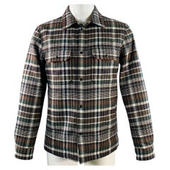 WOOLRICH Size M Grey Brown White Plaid Wool Blend Shirt Jacket