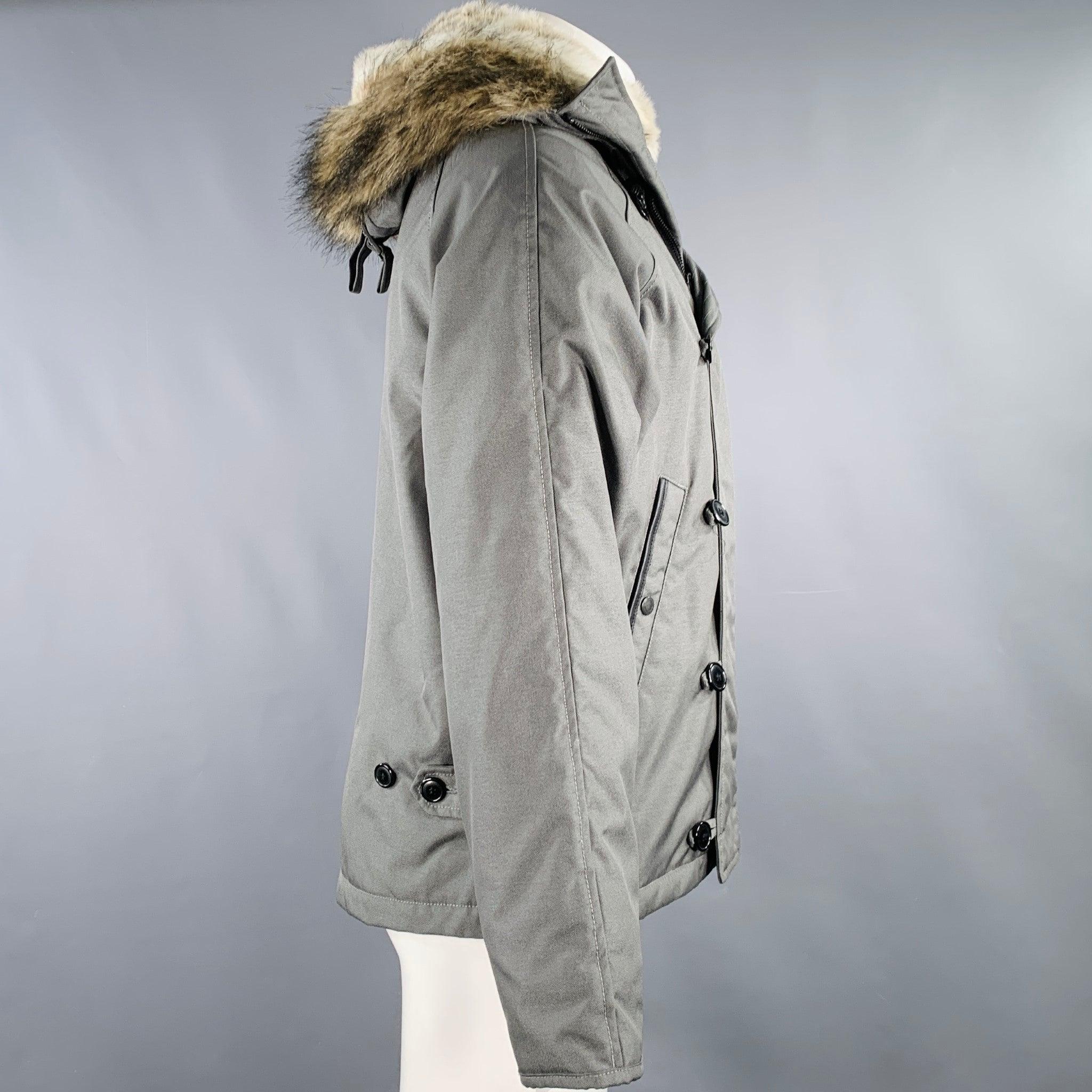 Gray WOOLRICH Size M Grey Nylon Hooded Jacket