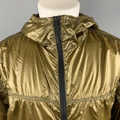 WOOLRICH Size M Olive Grid Polyamide Hooded Windbreaker