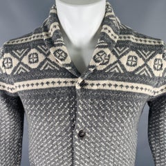 WOOLRICH Size S Grey White Nordic Wool Cashmere Shawl Cardigan