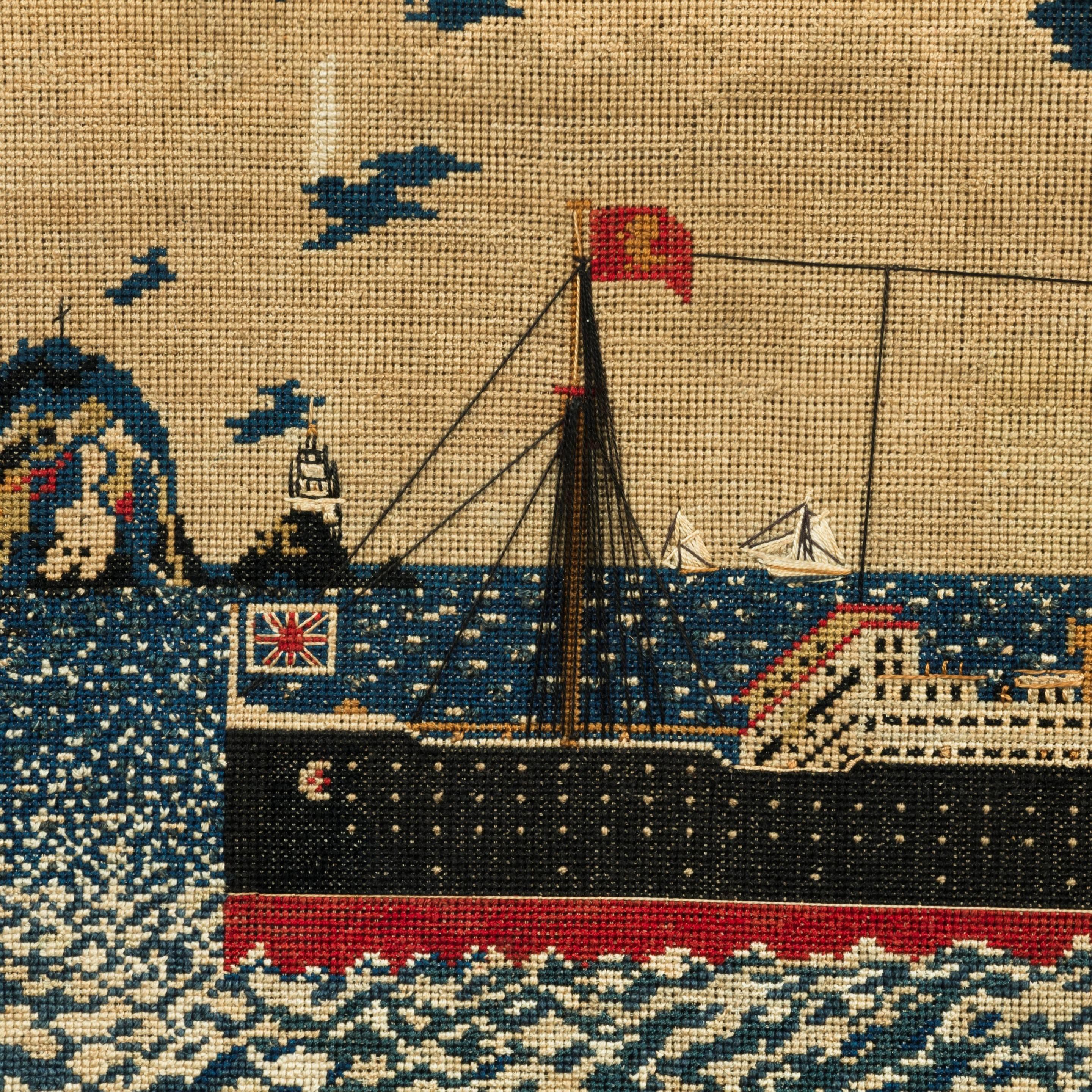 English Woolwork Picture of the Liner RMS Lusitania