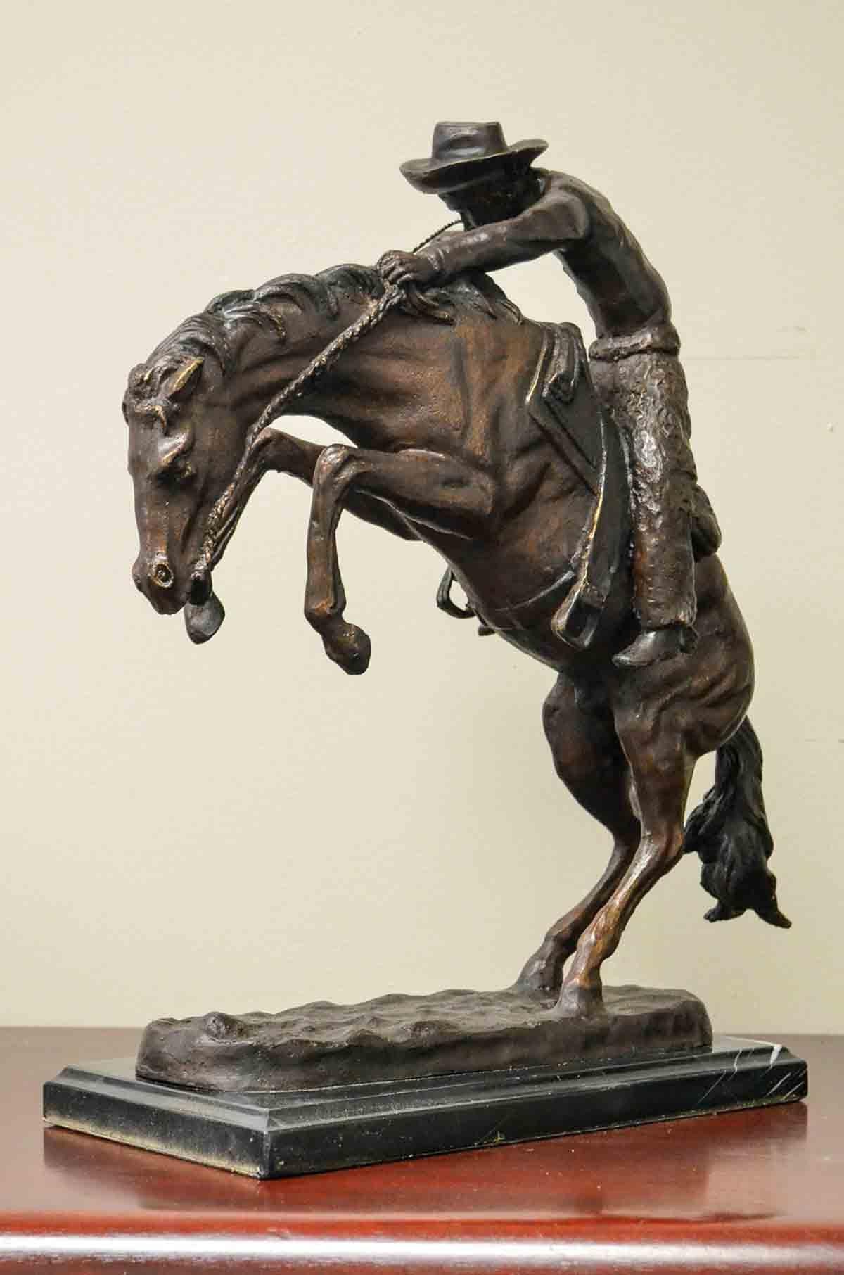 20th Century Wooly Chaps Bronze Sculpture on Marble Base, after Frederic Remington For Sale