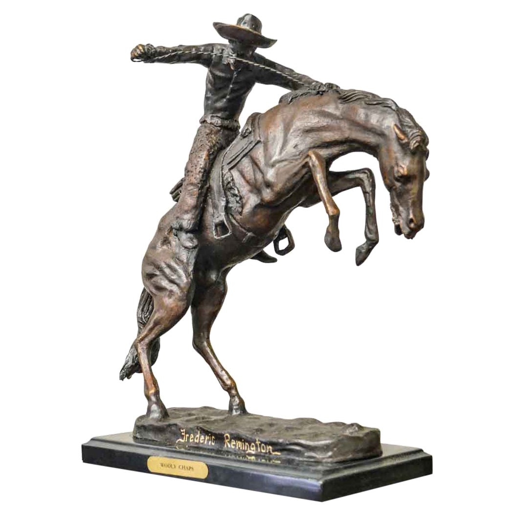 Wooly Chaps Bronze Sculpture on Marble Base, after Frederic Remington