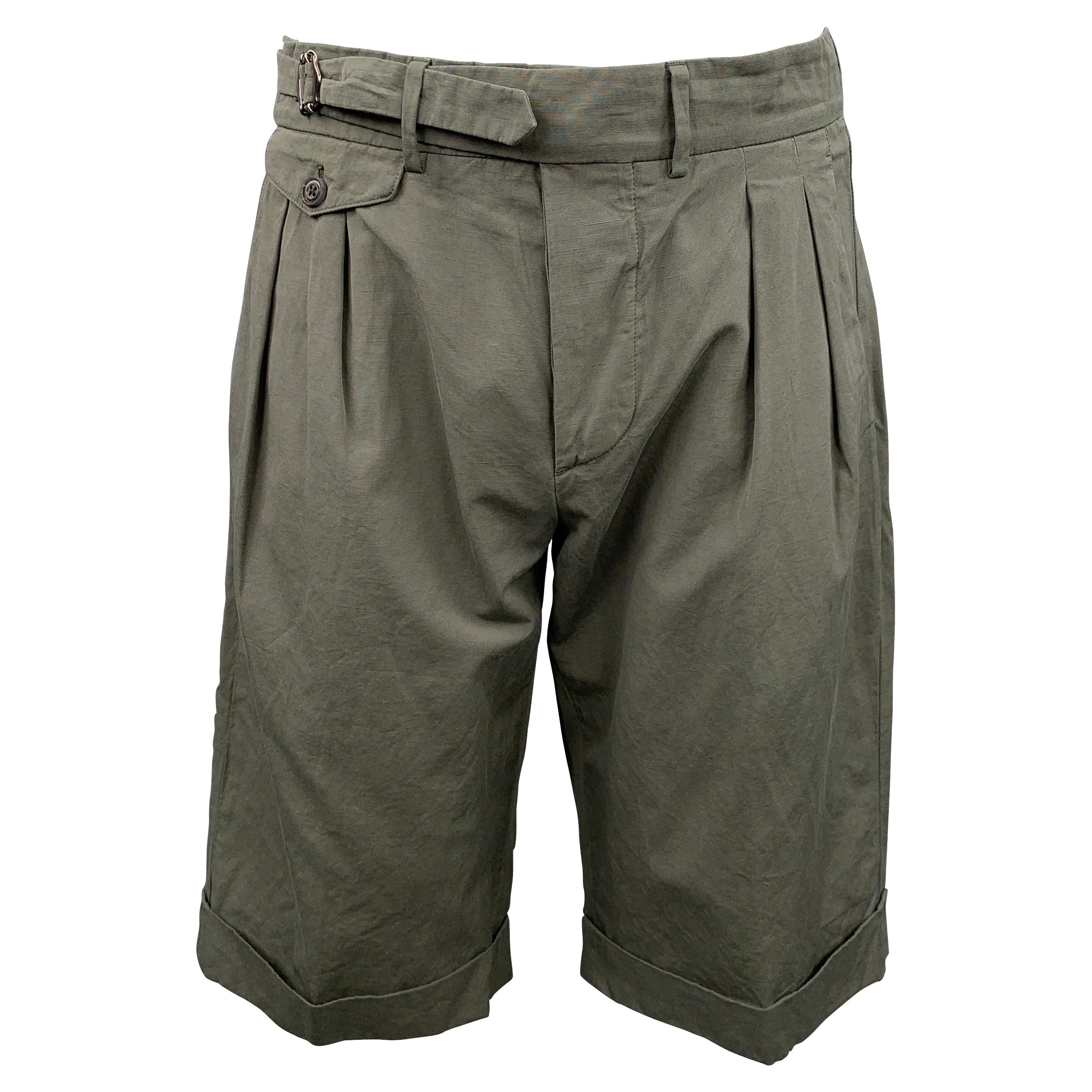 WOOSTER + LARDINI Size 32 Olive Cotton Blend Button Fly Shorts