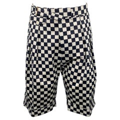WOOSTER + LARDINI Size 34 Black & White Checkered Cotton Pleated Shorts