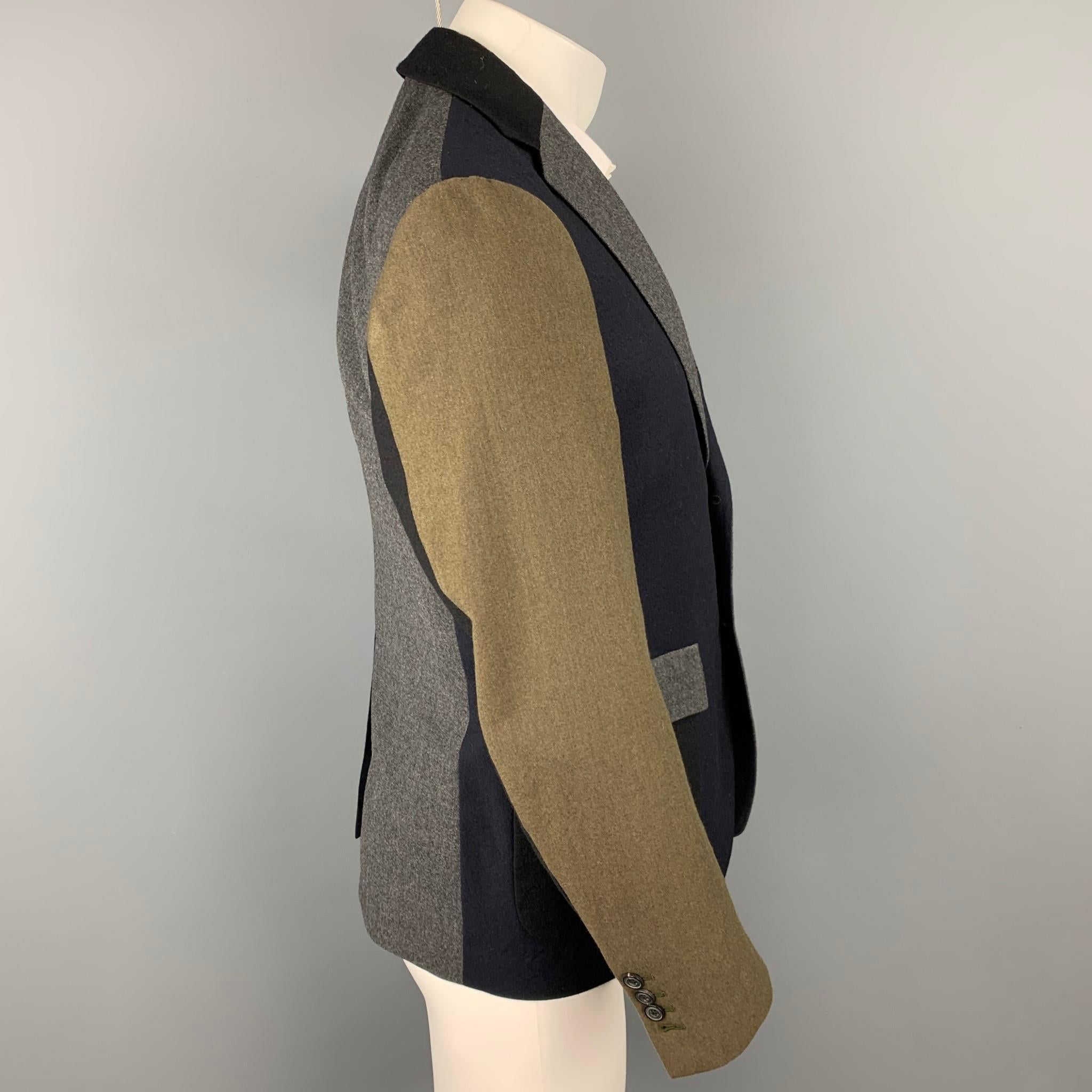 Black WOOSTER + LARDINI Size 38 Navy & Grey Color Block Wool Sport Coat