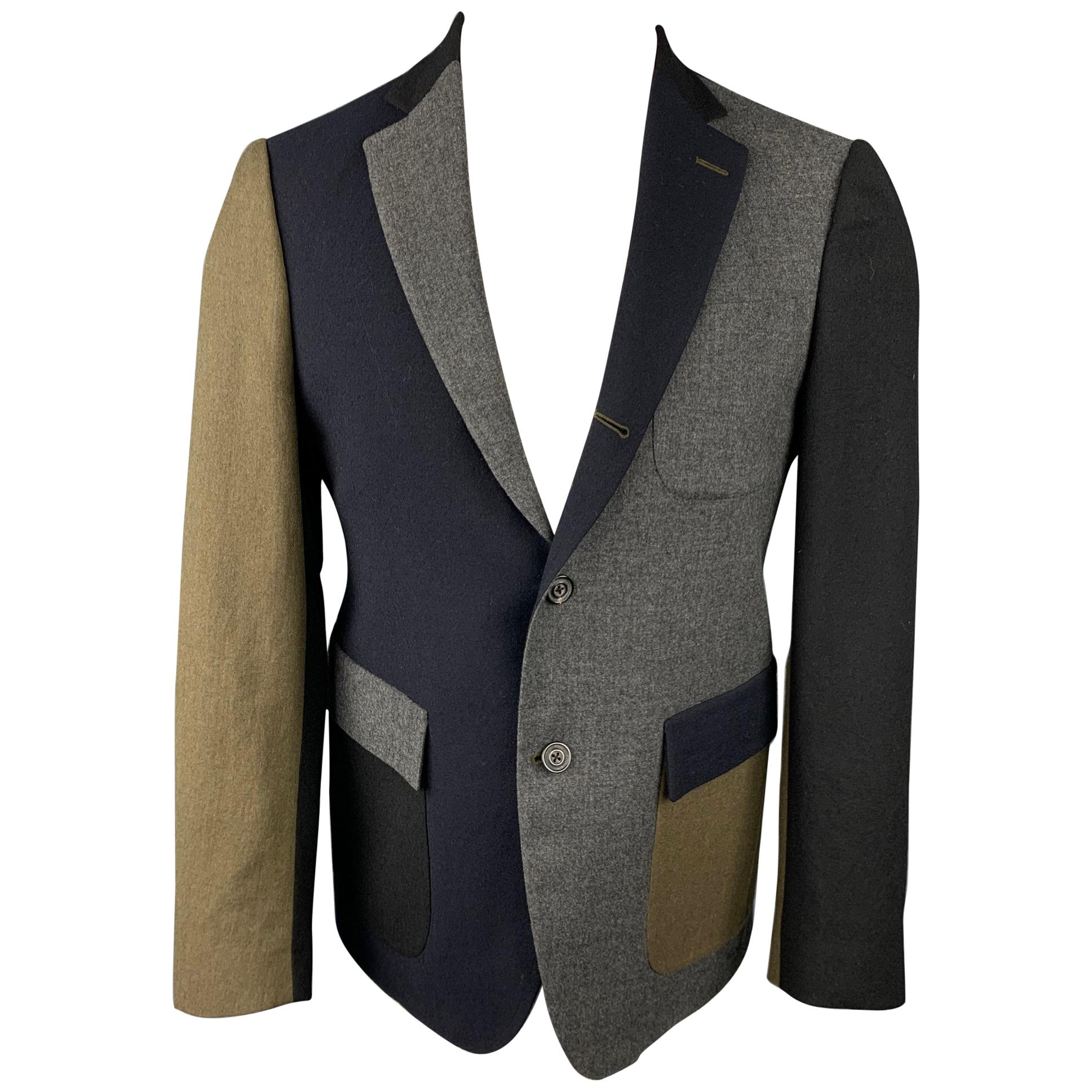 WOOSTER + LARDINI Size 38 Navy & Grey Color Block Wool Sport Coat