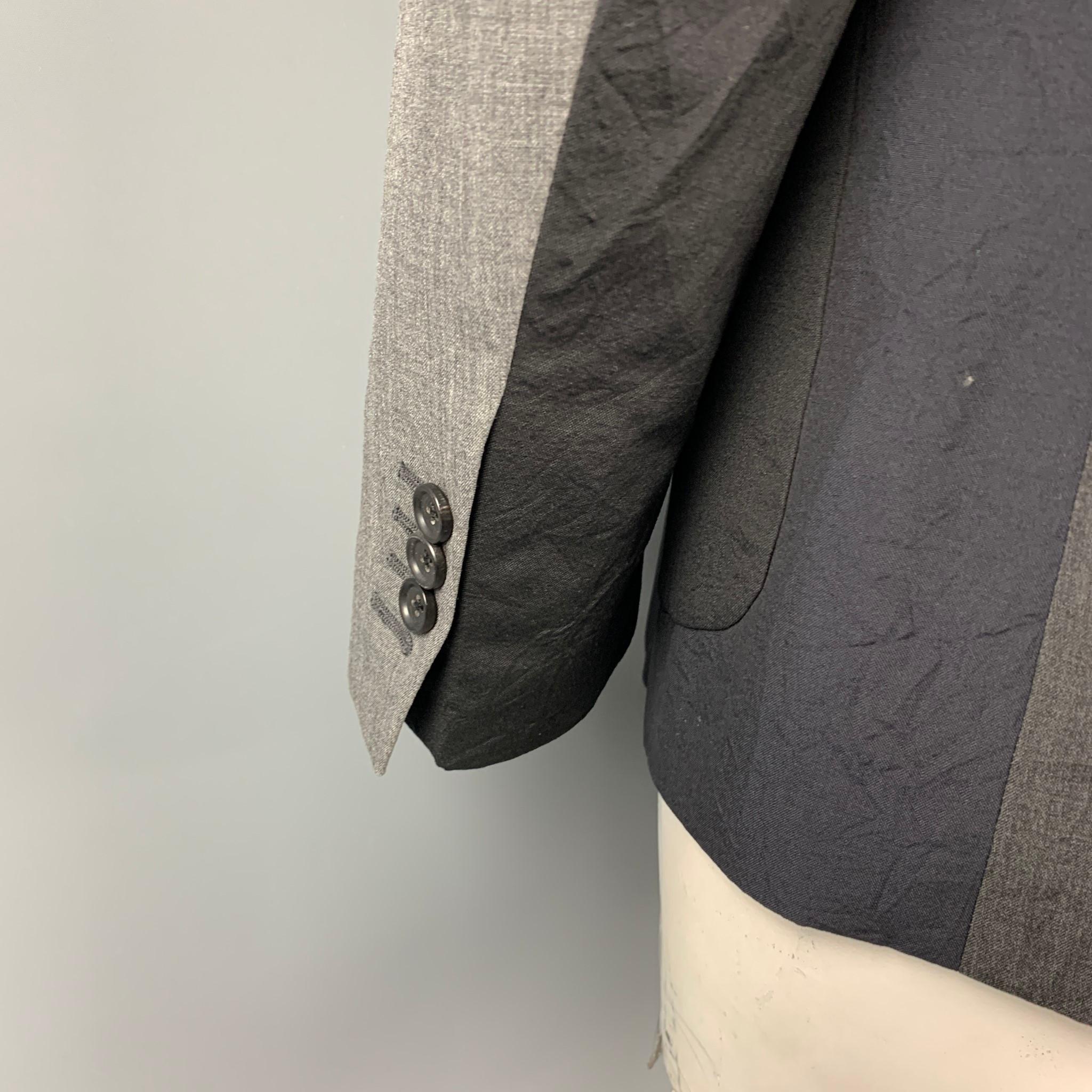 Men's WOOSTER + LARDINI Size 44 Black & Grey Color Block Wool Sport Coat