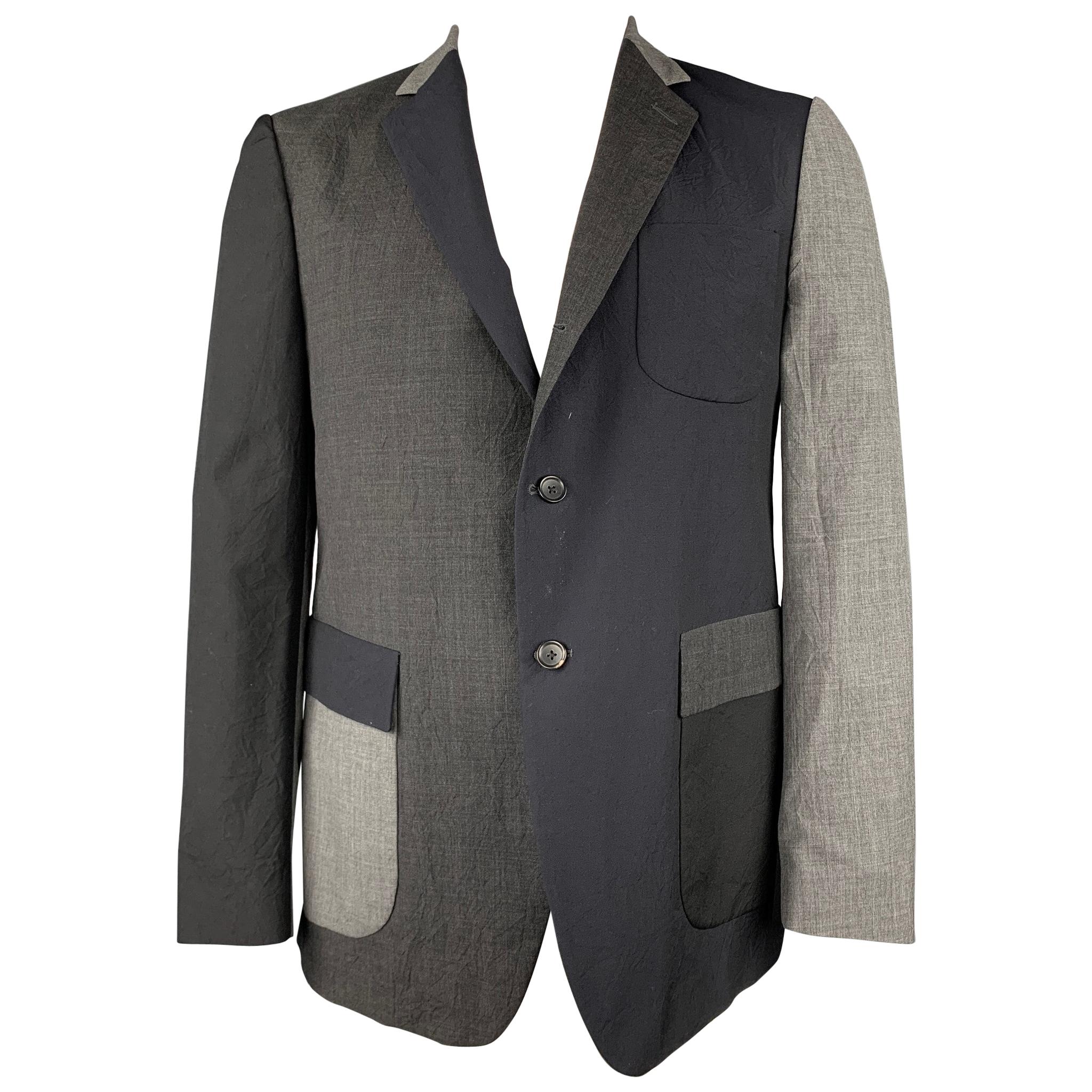 WOOSTER + LARDINI Size 44 Black & Grey Color Block Wool Sport Coat