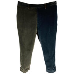 WOOSTER + LARDINI Size 48 Navy & Brown Color Block Cotton Velvet Cropped Pants