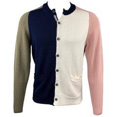 WOOSTER + LARDINI Size M Navy & Cream Color Block Cotton Cardigan