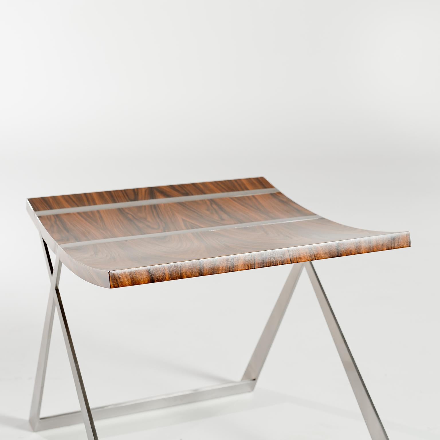 Modern Wooster Stool in Rosewood and Silver Leaf by Dean and Dahl