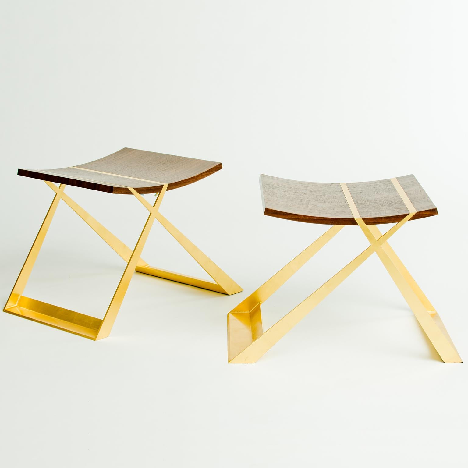 Modern Wooster Stool, in Walnut and Gold Leaf, by Dean and Dahl