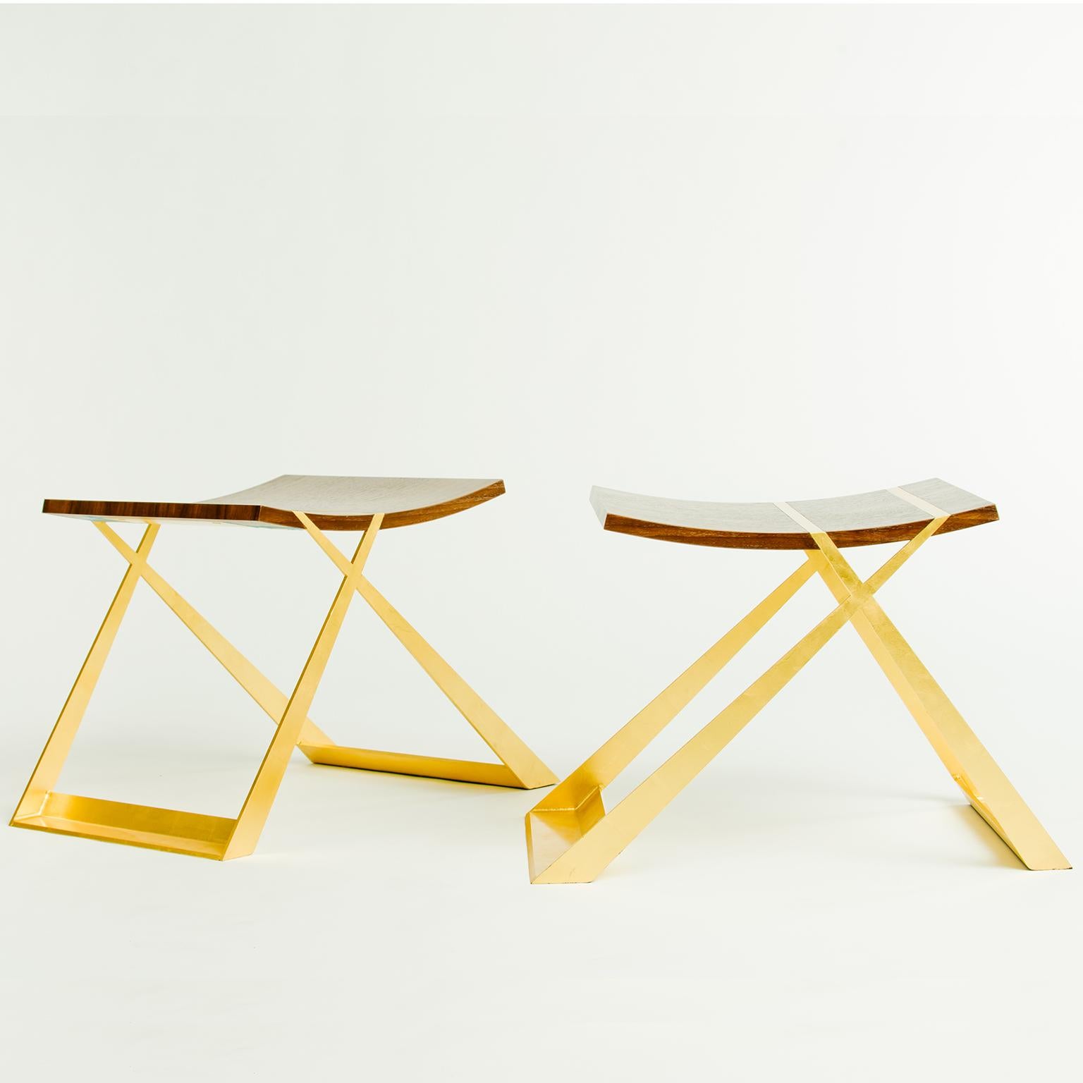 American Wooster Stool, in Walnut and Gold Leaf, by Dean and Dahl