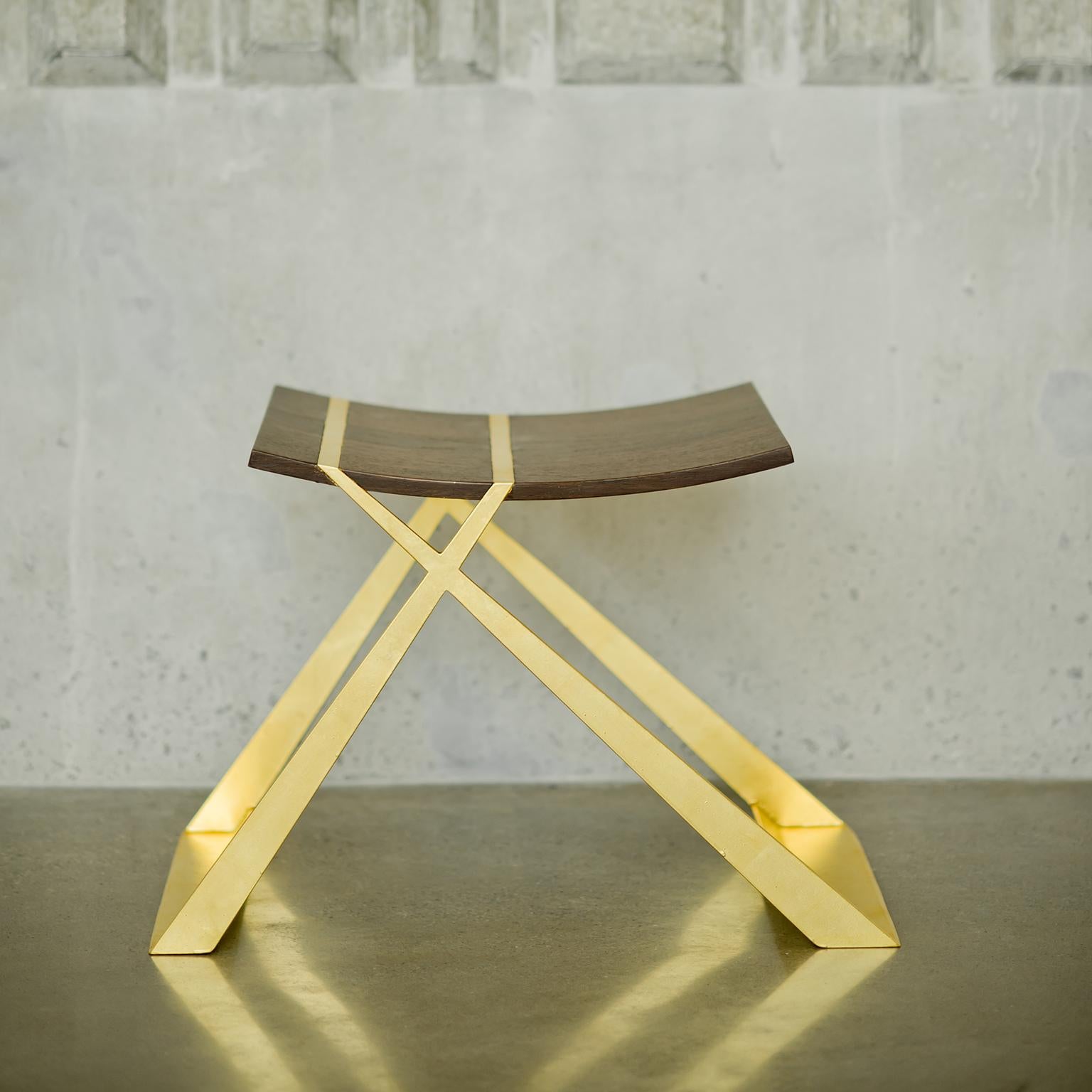 Veneer Wooster Stool, in Walnut and Gold Leaf, by Dean and Dahl