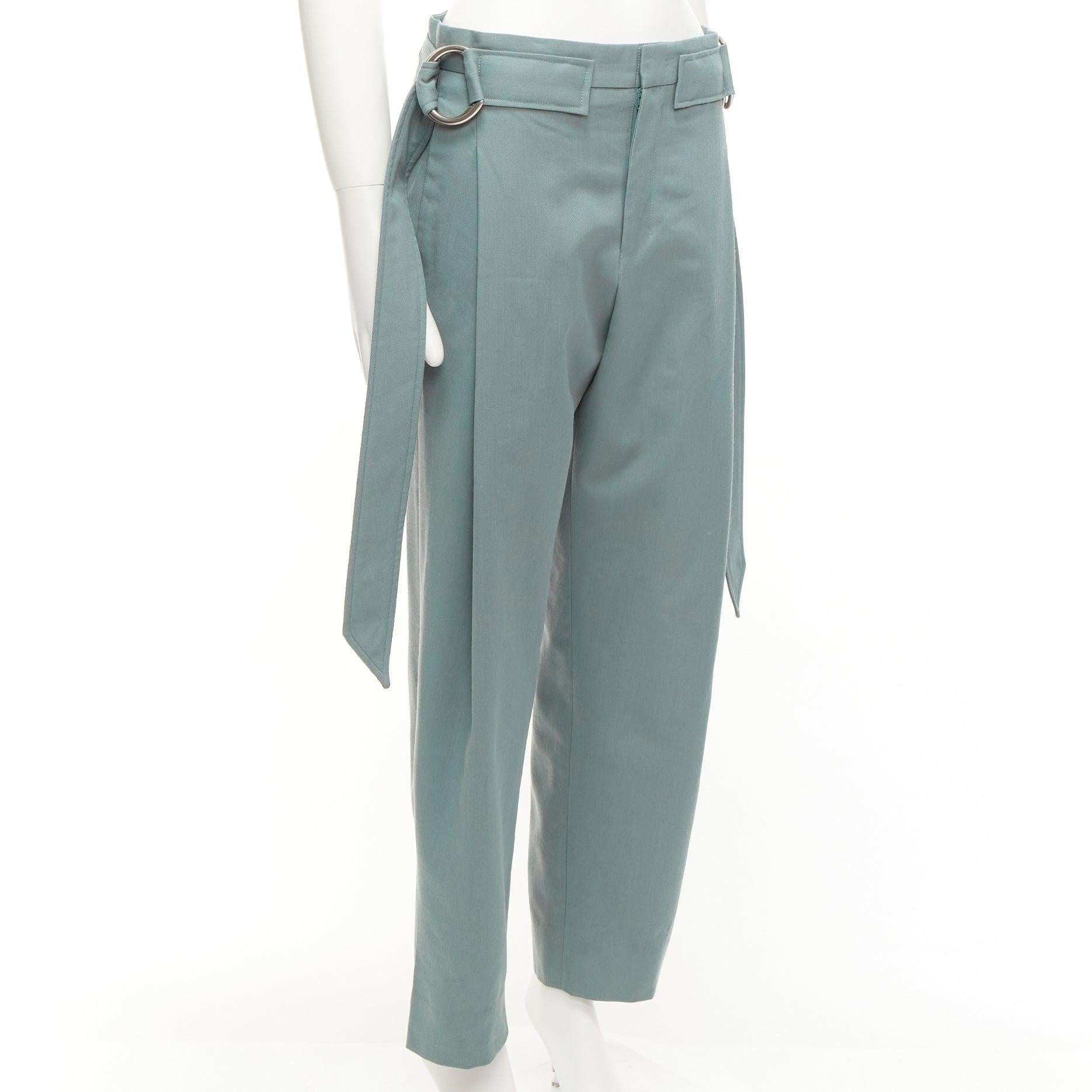 Gray WOOYOUNGMI green eyelet oversized buckles belt cropped trousers IT46 S