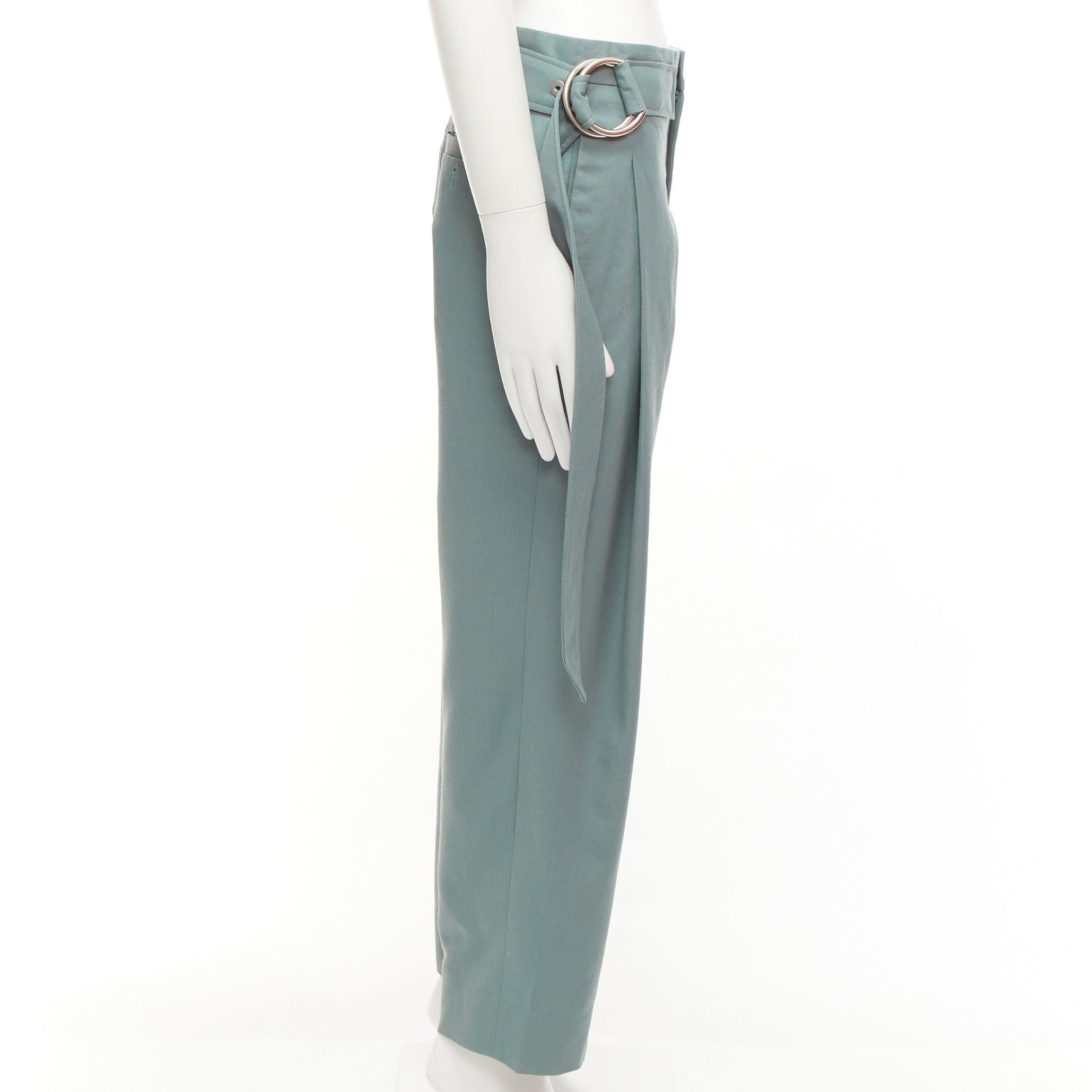 WOOYOUNGMI green eyelet oversized buckles belt cropped trousers IT46 S In Excellent Condition In Hong Kong, NT