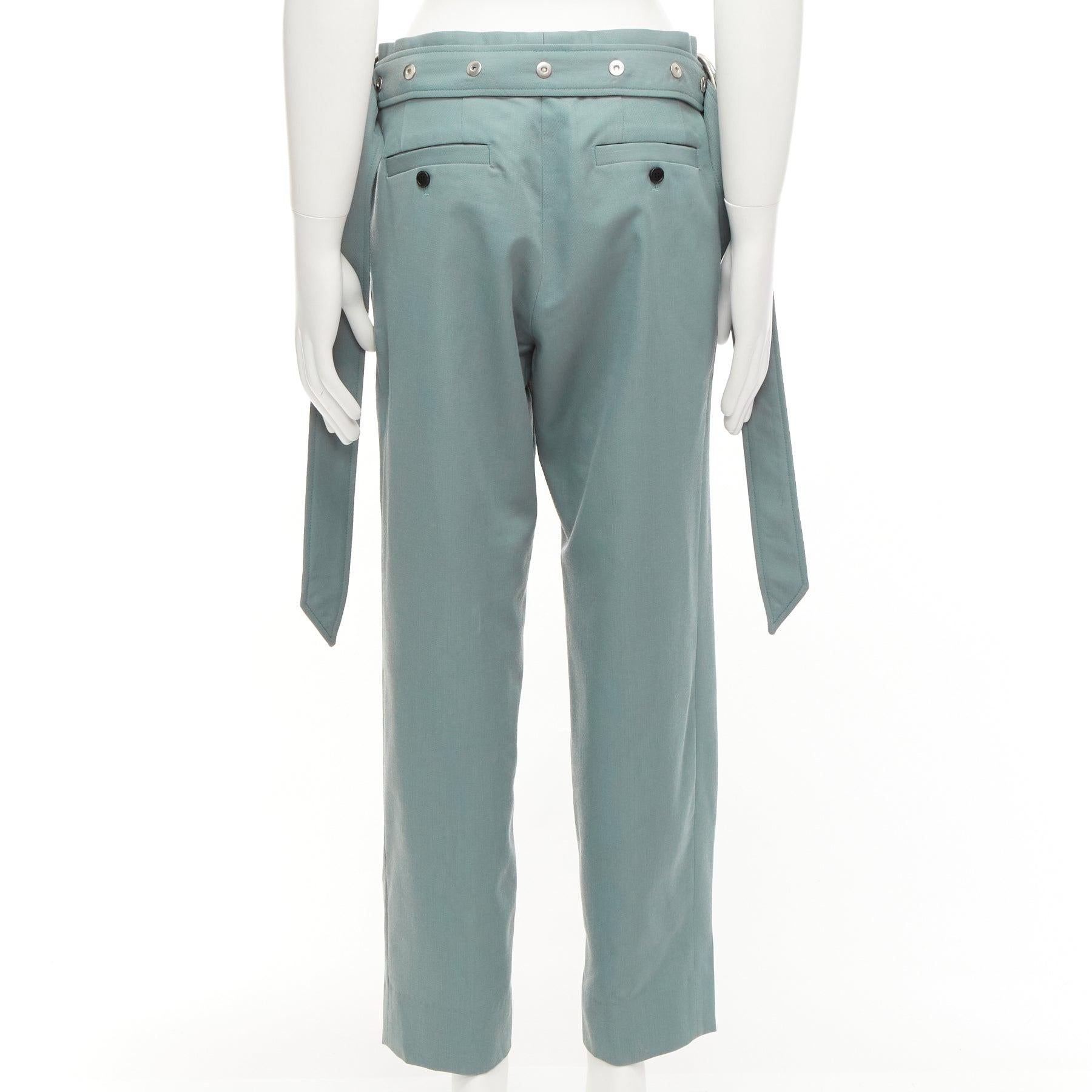 Men's WOOYOUNGMI green eyelet oversized buckles belt cropped trousers IT46 S