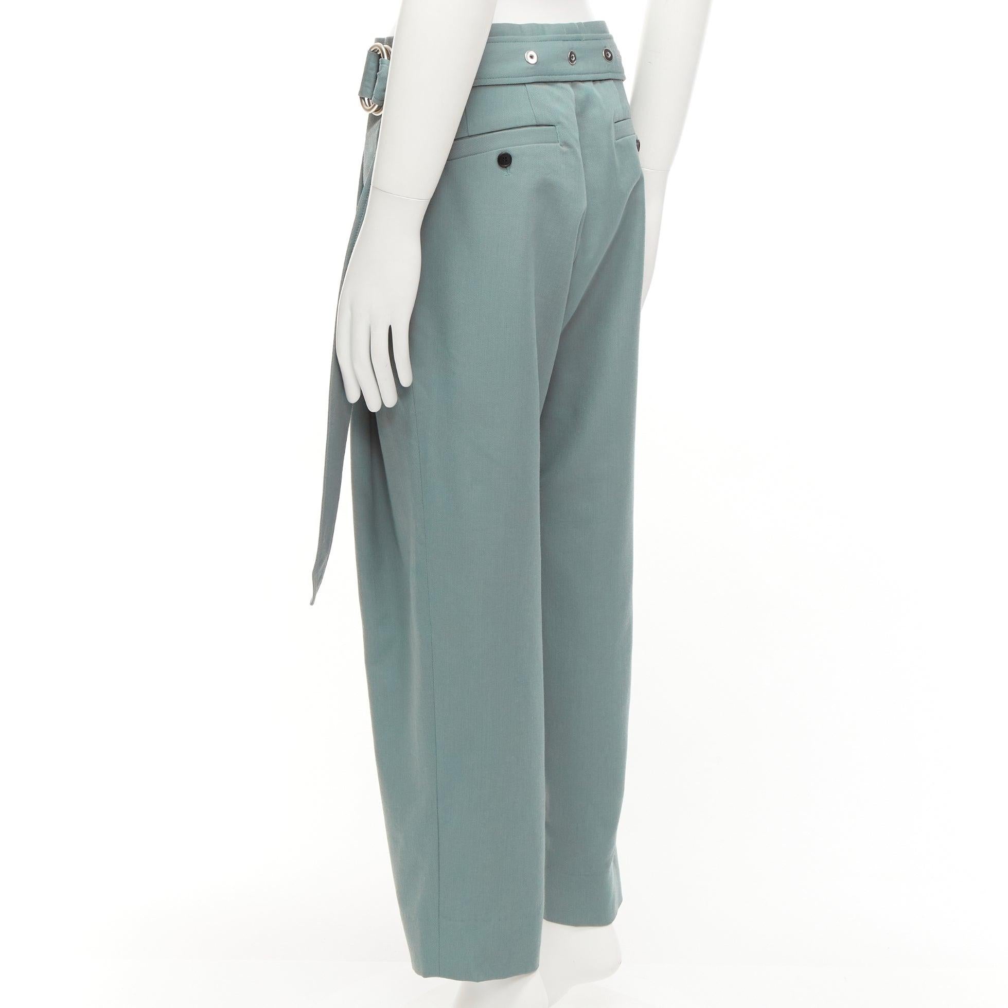 WOOYOUNGMI green eyelet oversized buckles belt cropped trousers IT46 S 1