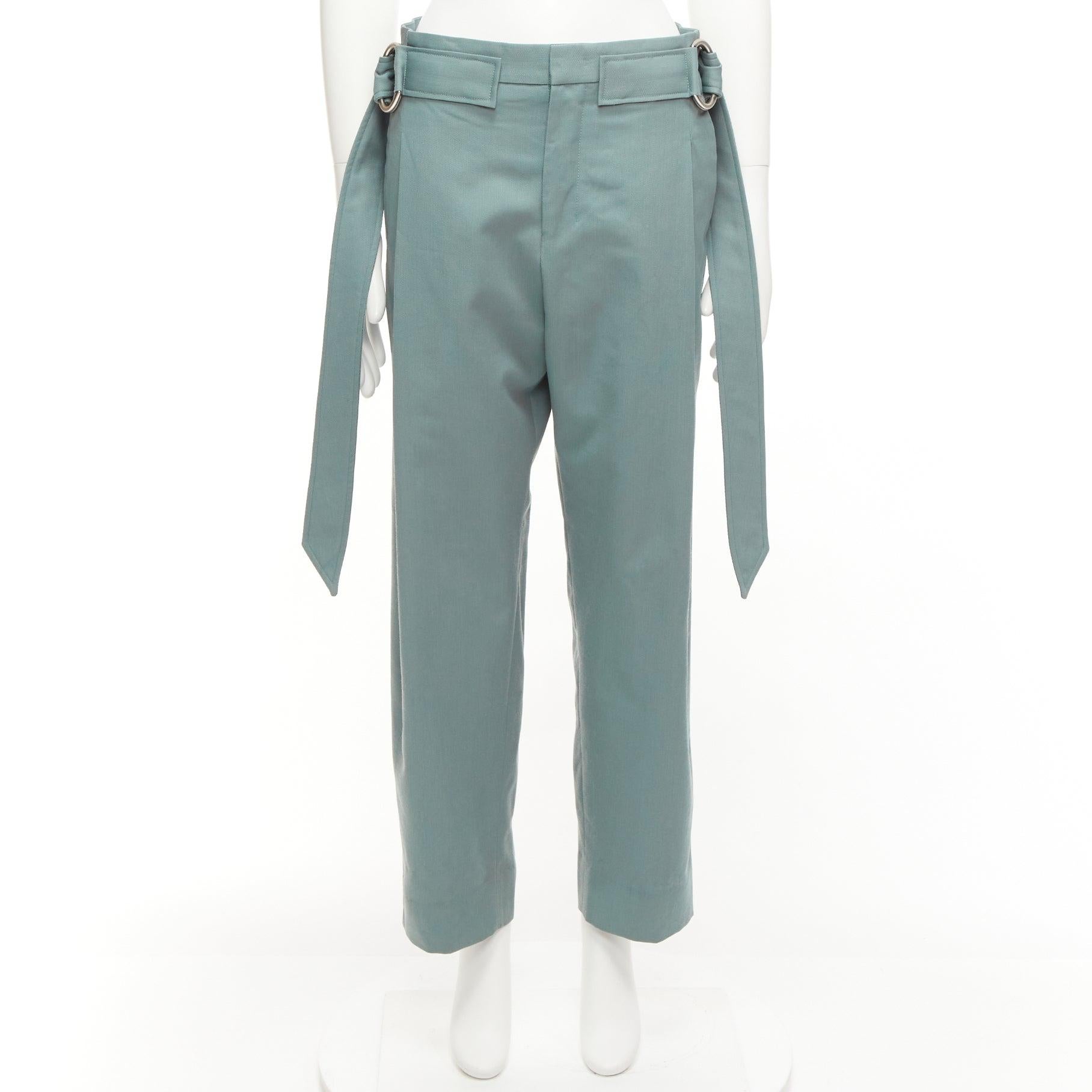 WOOYOUNGMI green eyelet oversized buckles belt cropped trousers IT46 S 4