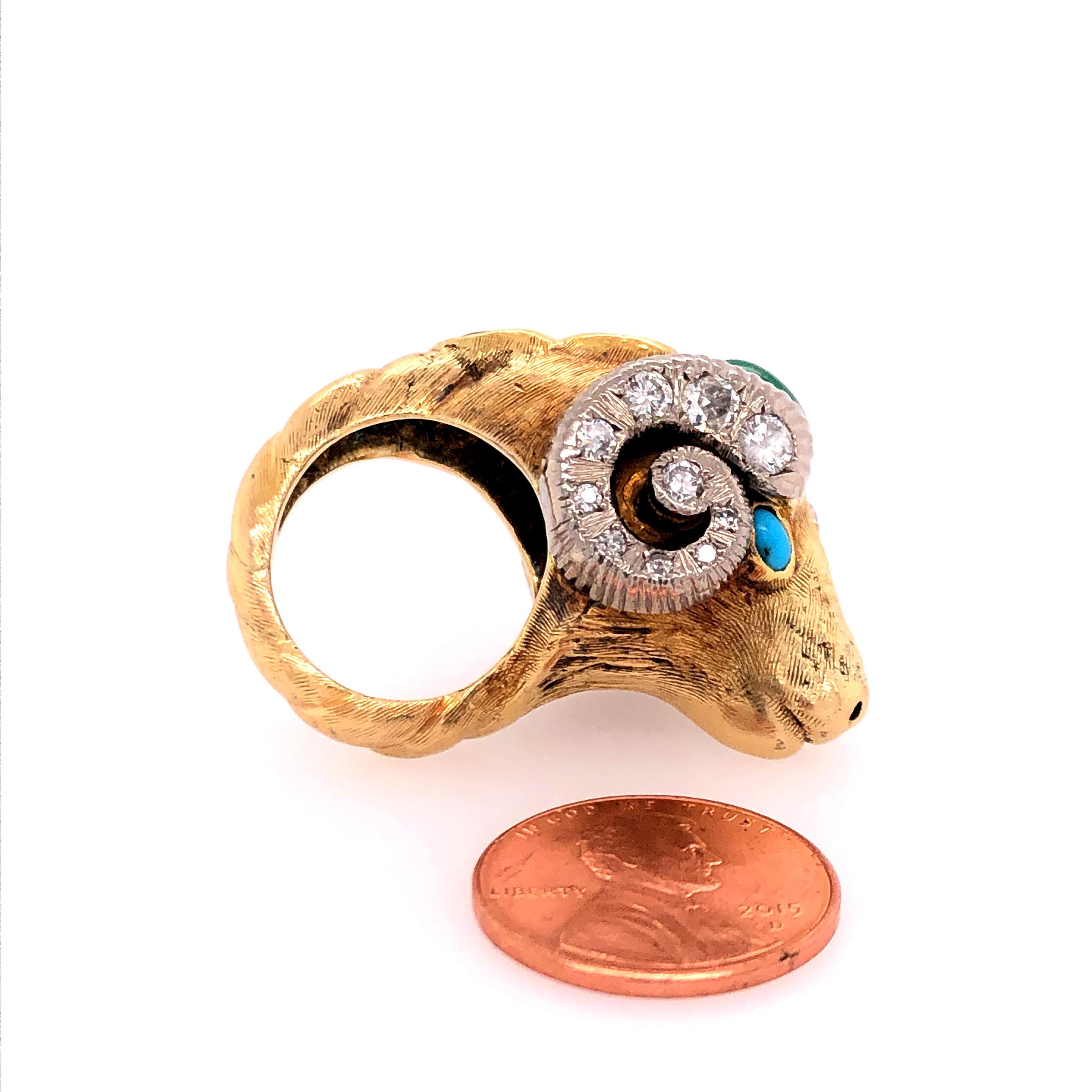 Worboys Vintage Diamond and Gemstone Ram's Head Ring 1