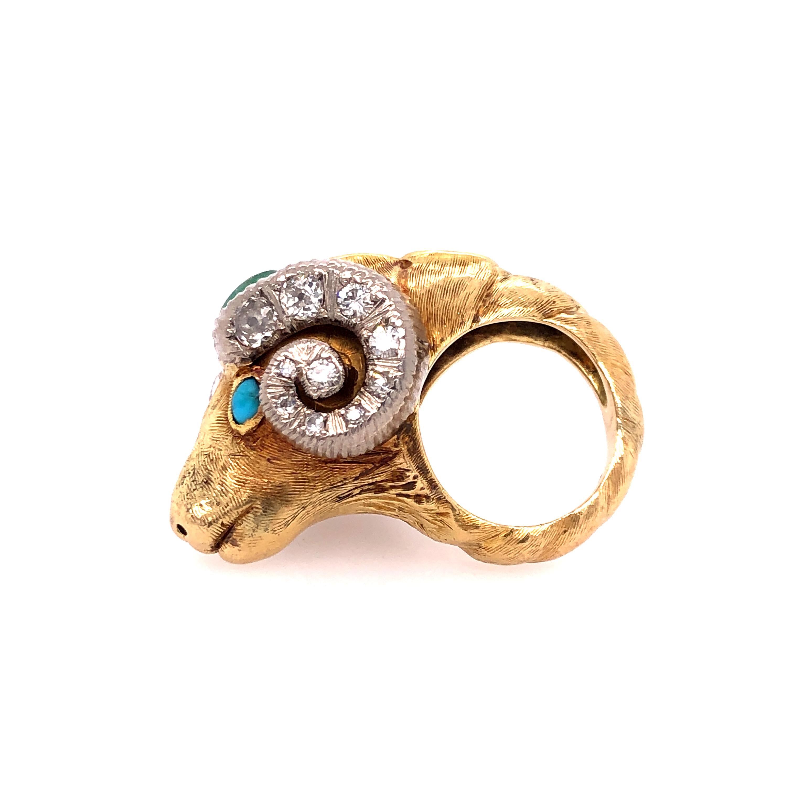 Worboys Vintage Diamond and Gemstone Ram's Head Ring 3