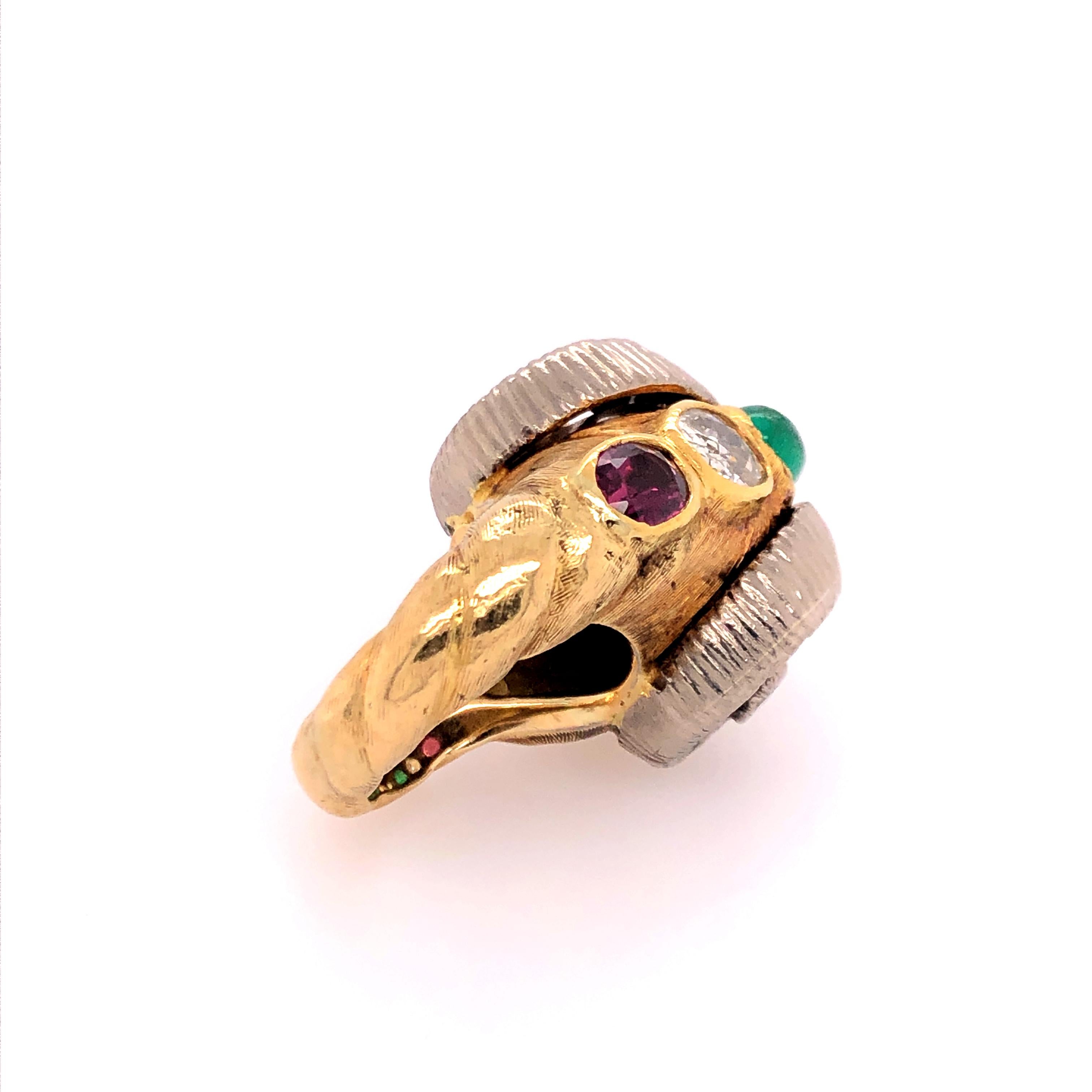 Oval Cut Worboys Vintage Diamond and Gemstone Ram's Head Ring