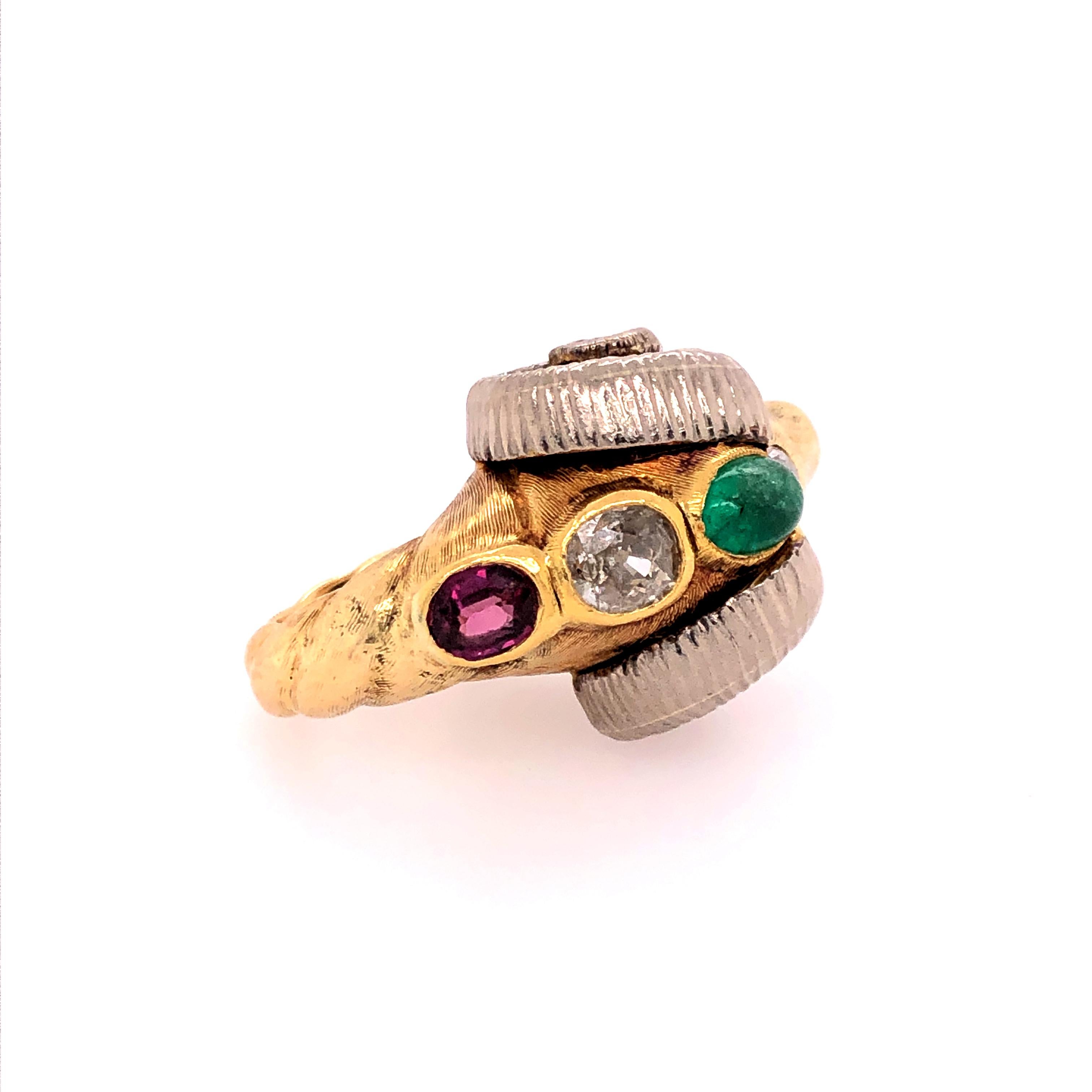 Worboys Vintage Diamond and Gemstone Ram's Head Ring In Good Condition In Dallas, TX