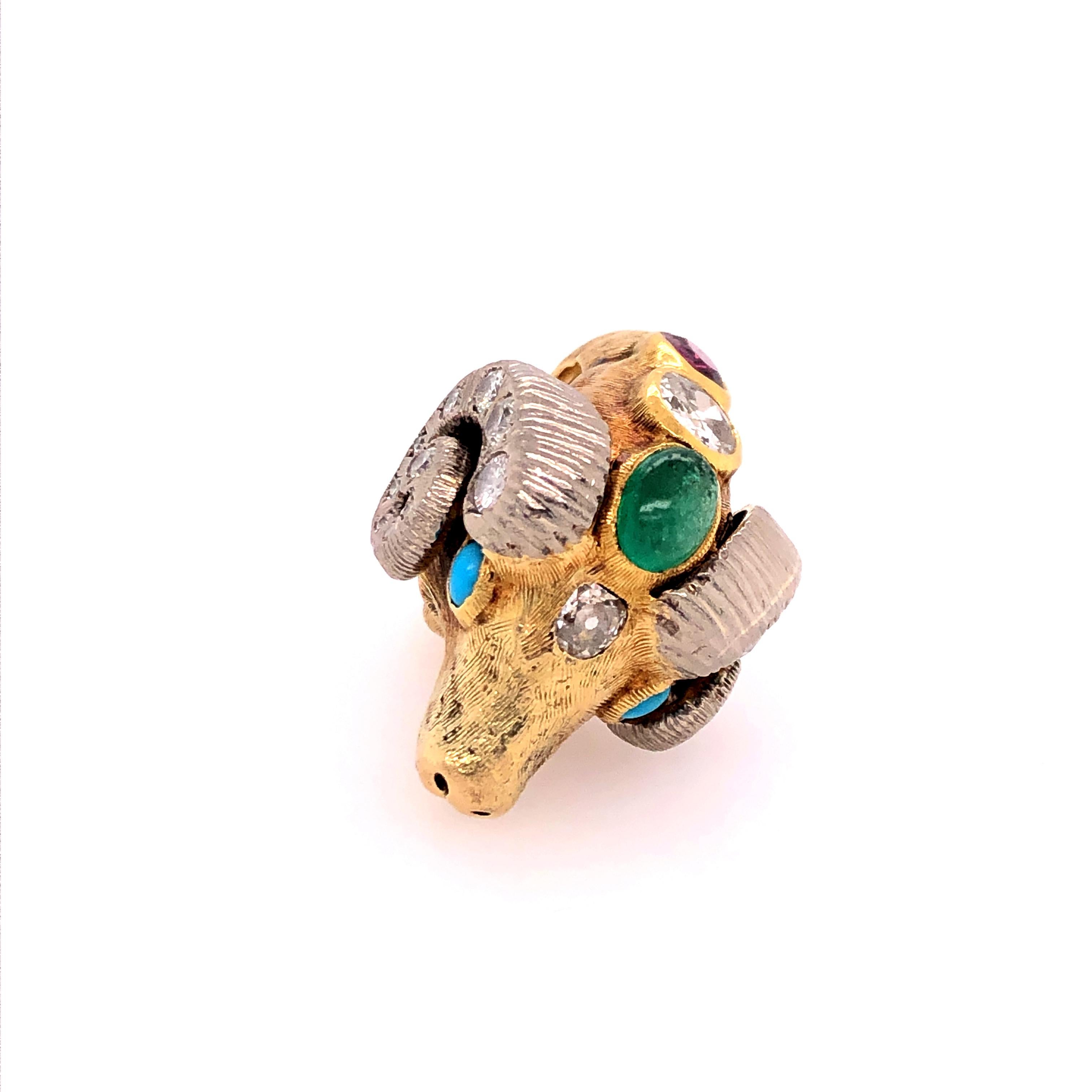 Women's Worboys Vintage Diamond and Gemstone Ram's Head Ring