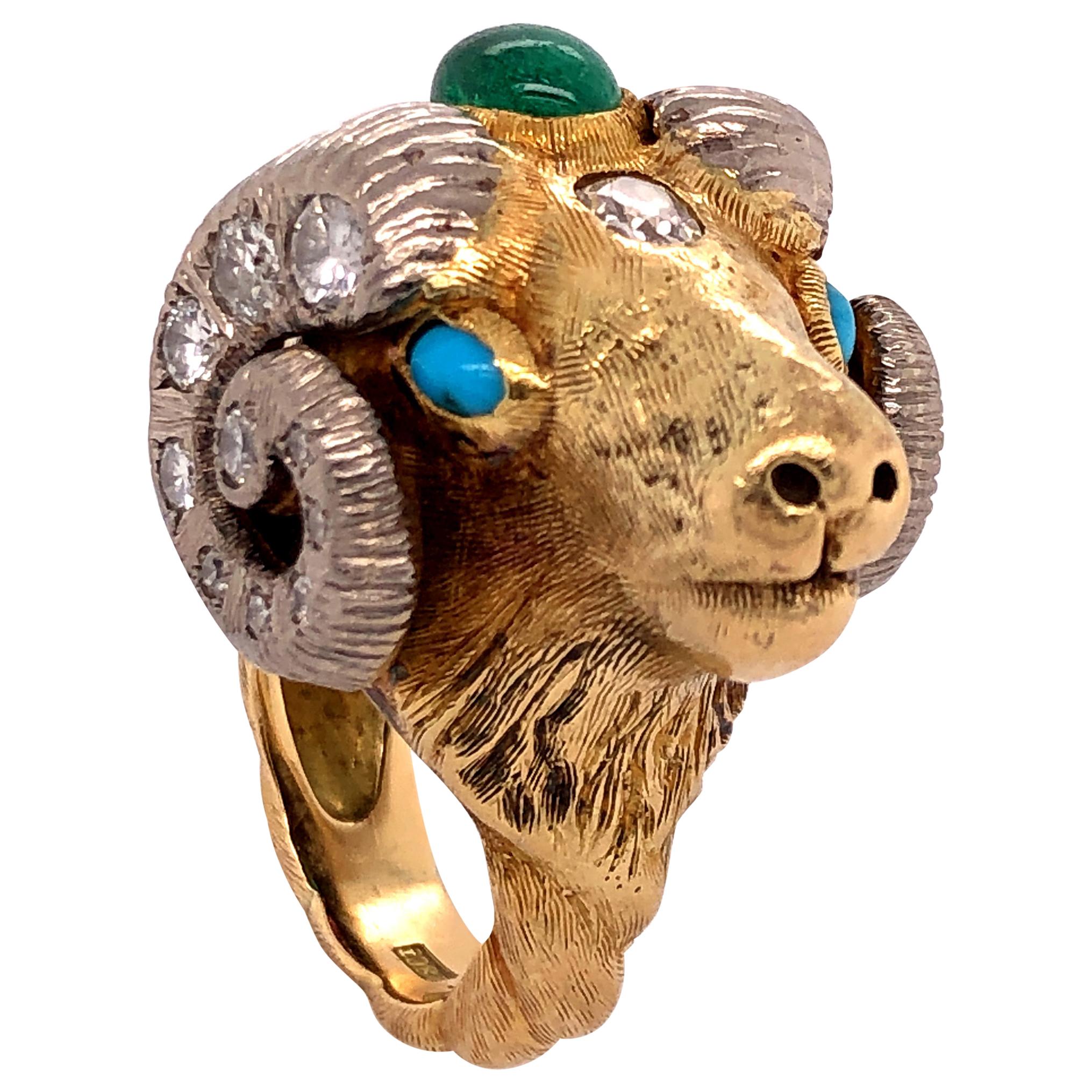 Worboys Vintage Diamond and Gemstone Ram's Head Ring