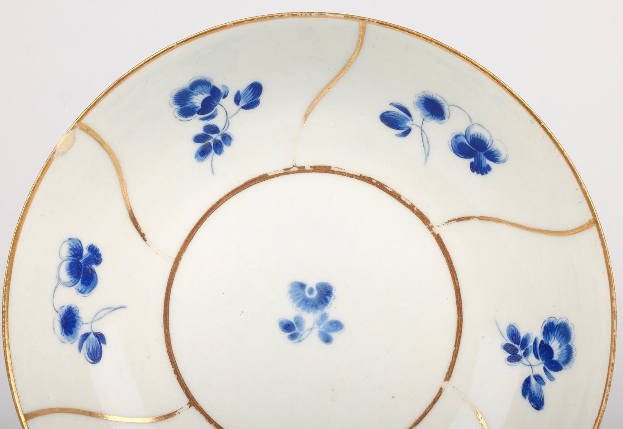 Worcester Antique Dry Blue Floral Pattern Teabowl and Saucer For Sale 10