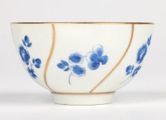Worcester Antique Dry Blue Floral Pattern Teabowl and Saucer