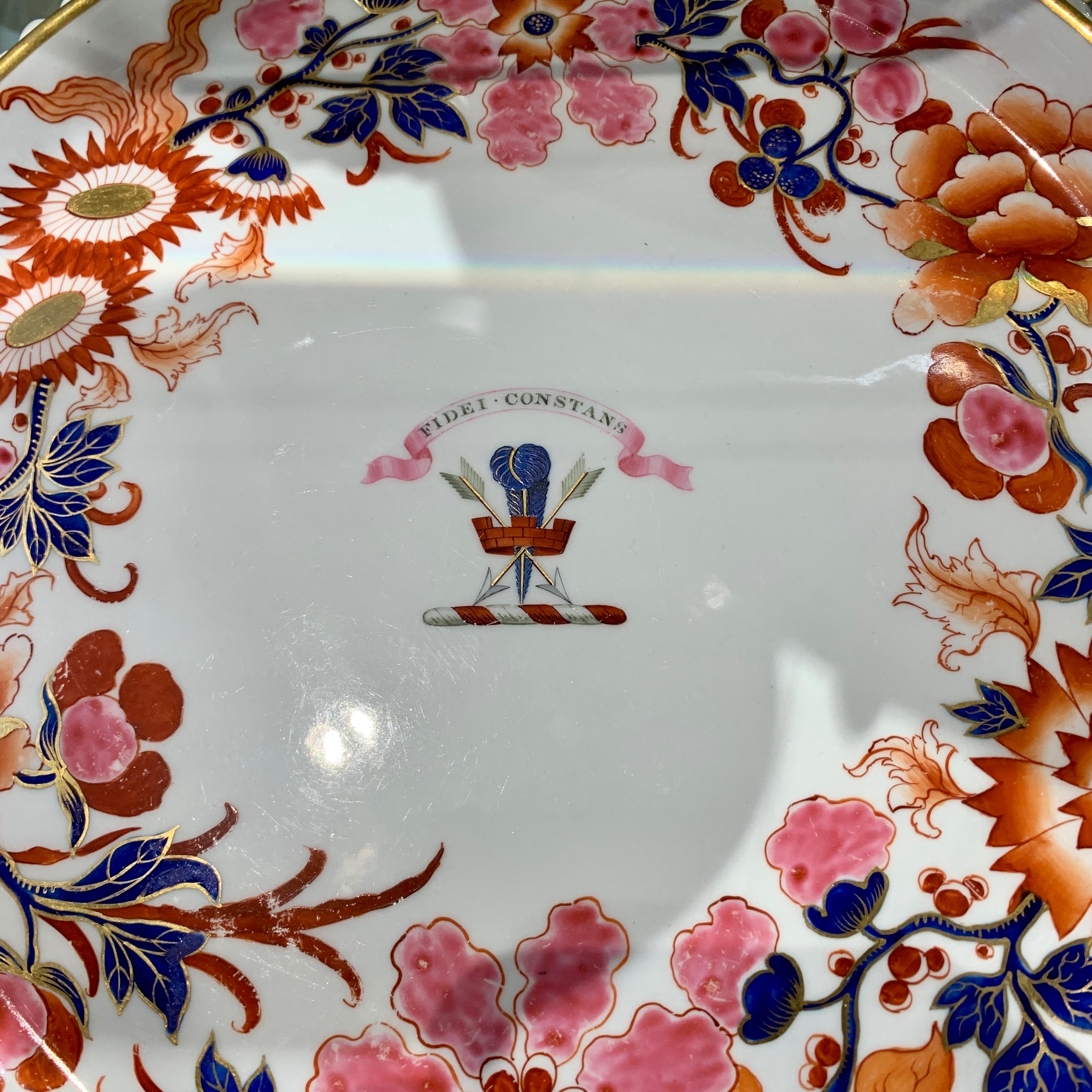 Regency Worcester Armorial Cake Plate Hand-Painted w Crest & Motto 