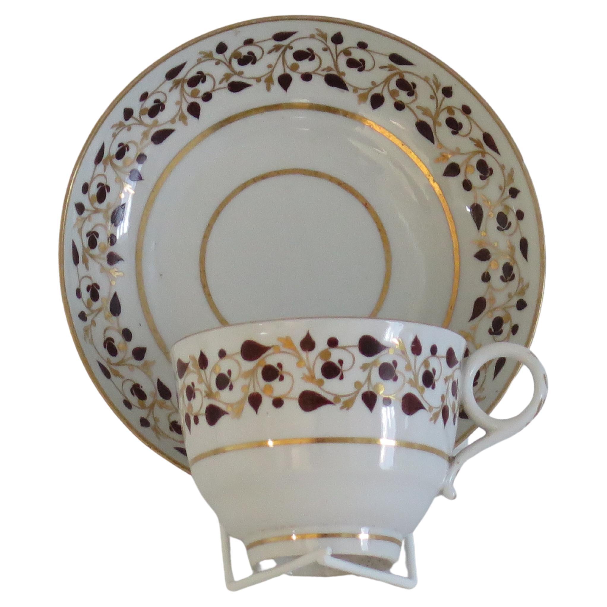 Dúo de taza y platillo de té de porcelana de la época de Barr Worcester, Flight & Barr Worcester, circa 1810