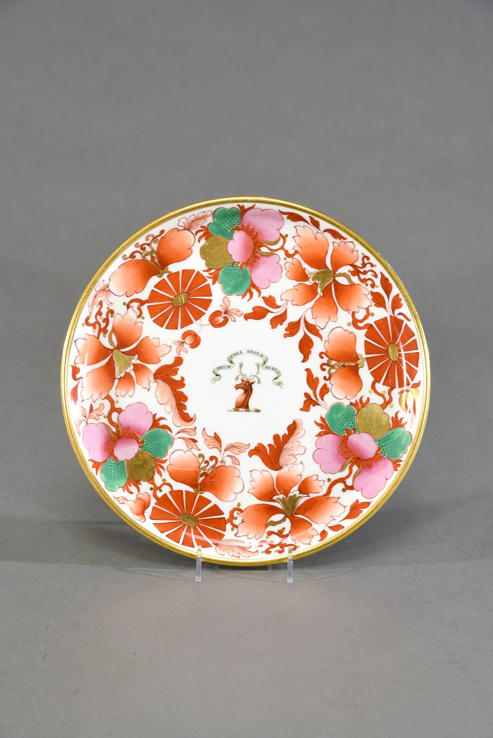 Worcester Barr, Flight & Barr Imari Pink and Green Footed Cake Plate with Deer In Excellent Condition For Sale In Great Barrington, MA