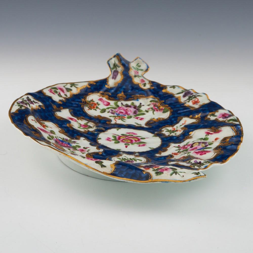George III Worcester Blue Scale Leaf Dish, c1775 For Sale